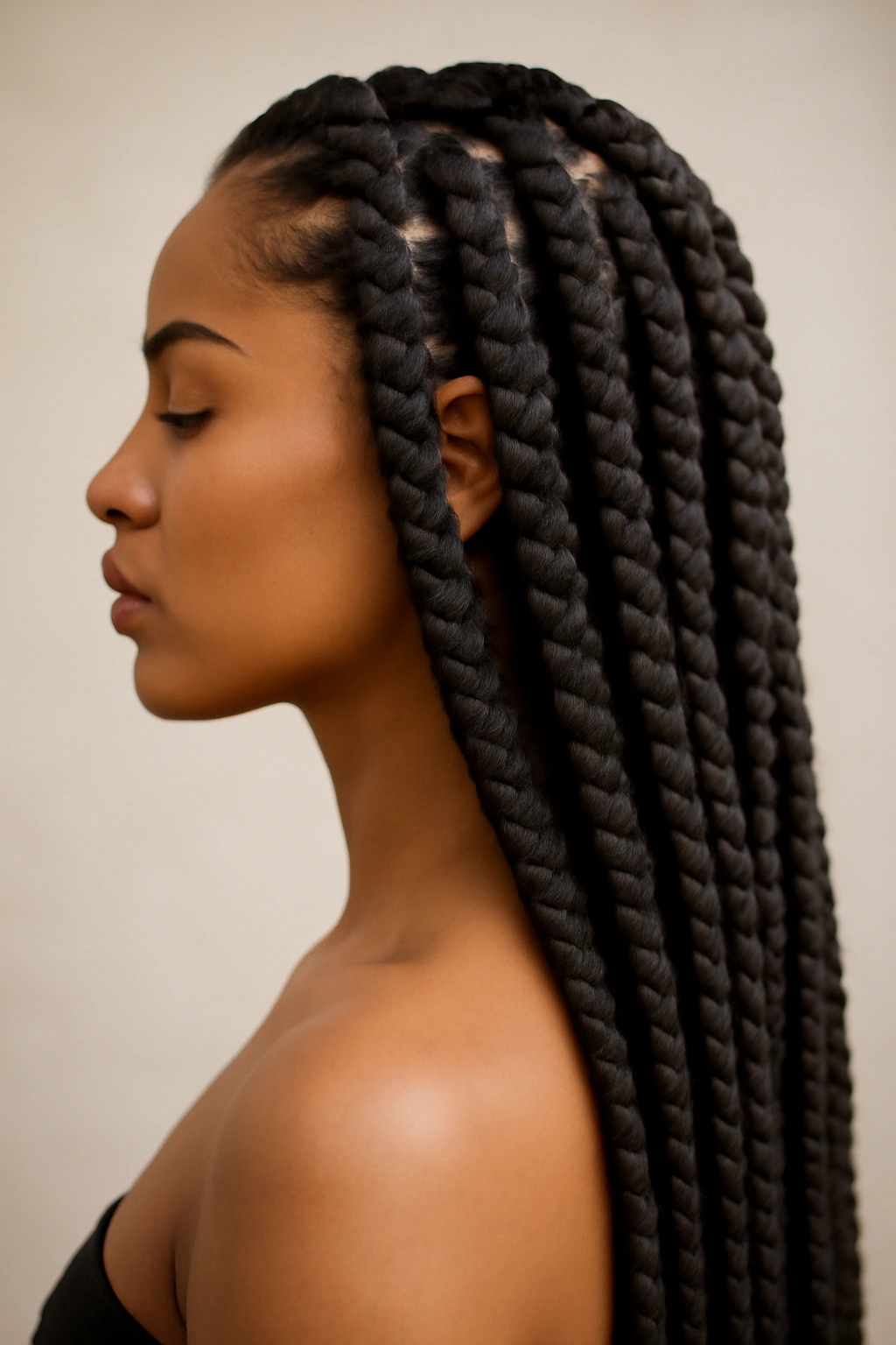 18 Box Braid Styles You'll Want to Show Your Braider 2 Side profile of oversized jumbo box braids with bold volume.