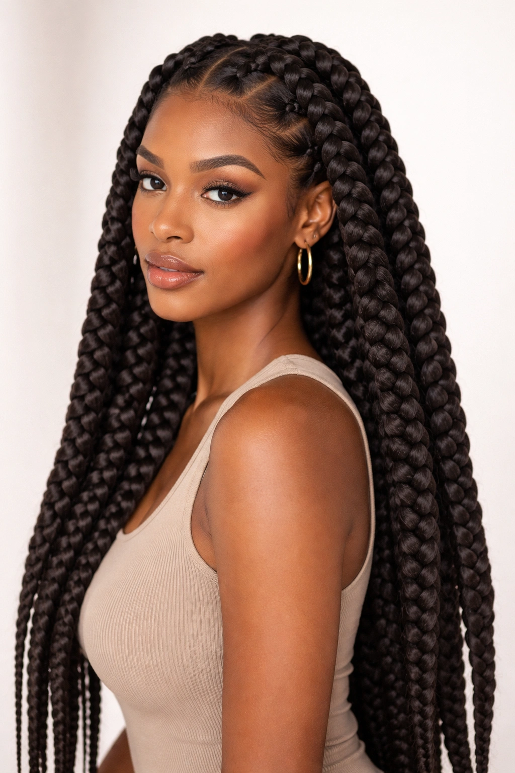 Close-up of jumbo box braids with large, thick sections