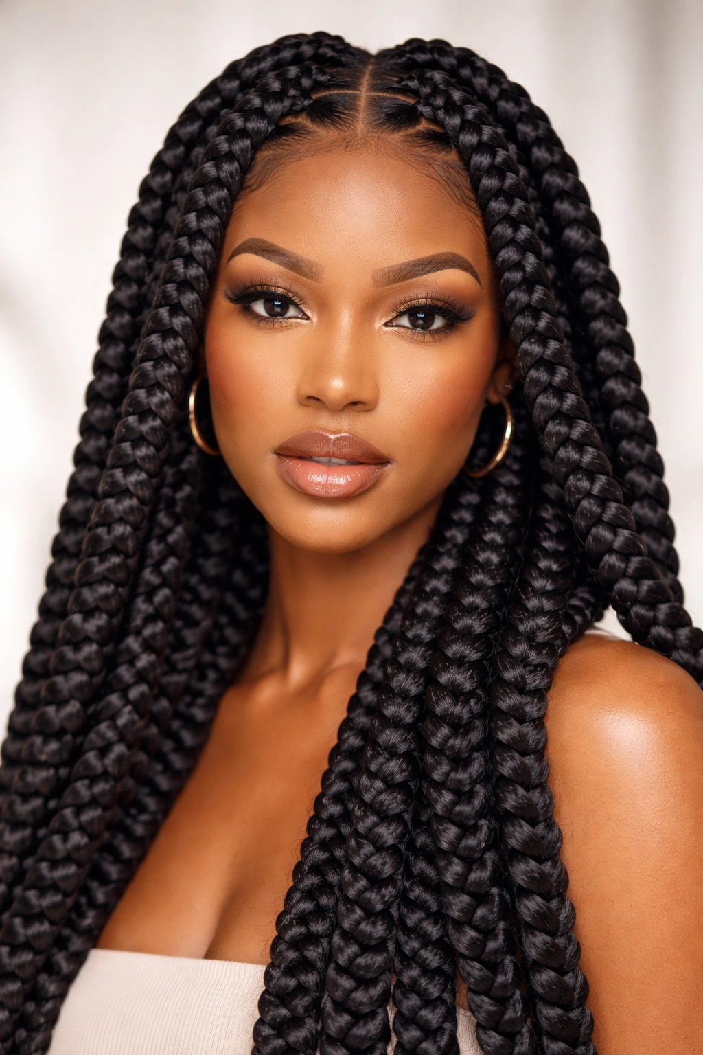 Portrait of jumbo knotless braids creating a bold statement