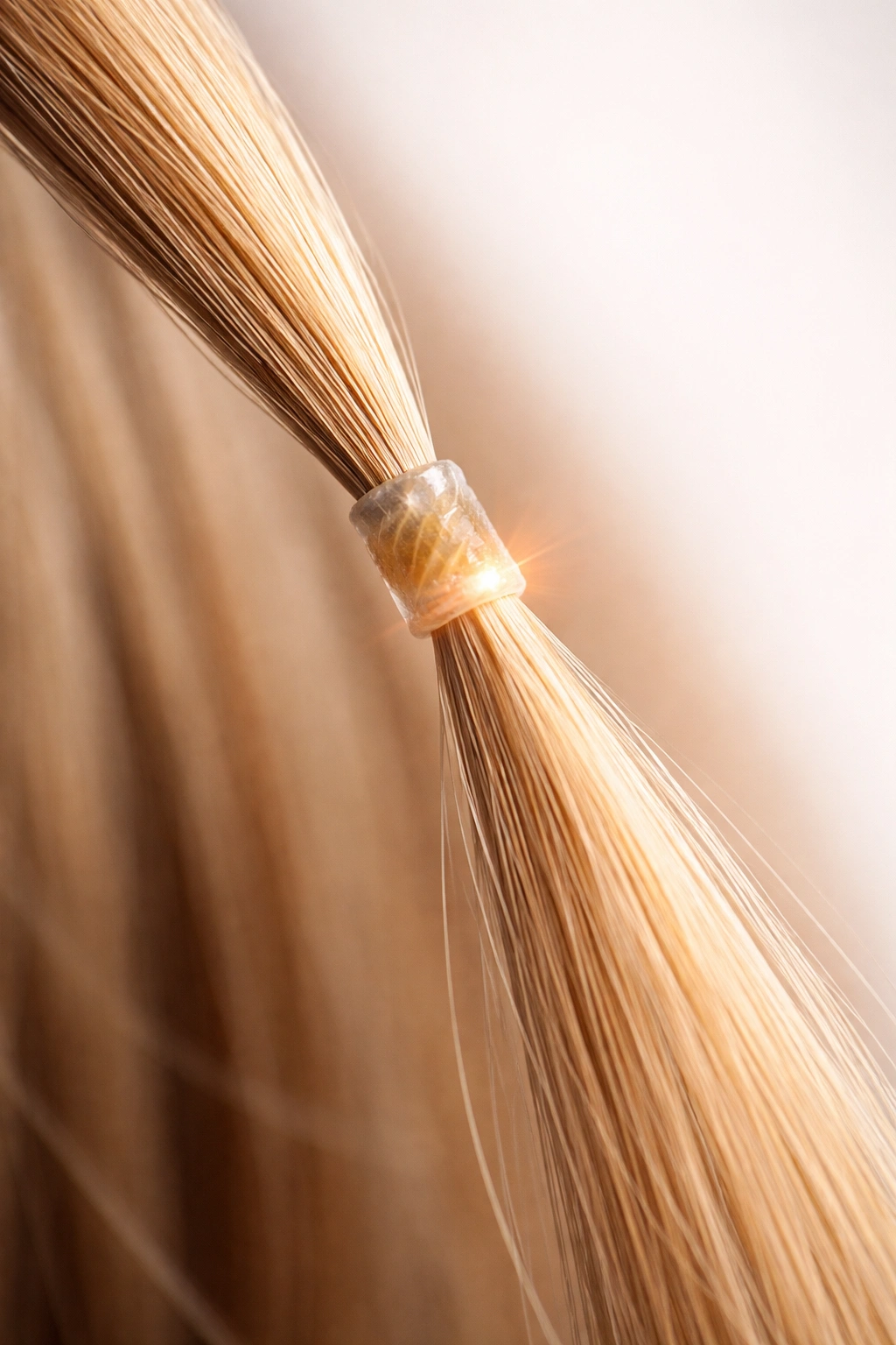 Keratin bond on hair strand close-up