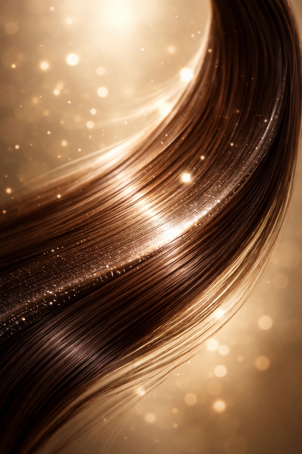 Glossy keratin-treated hair strand highlighted to convey value and investment