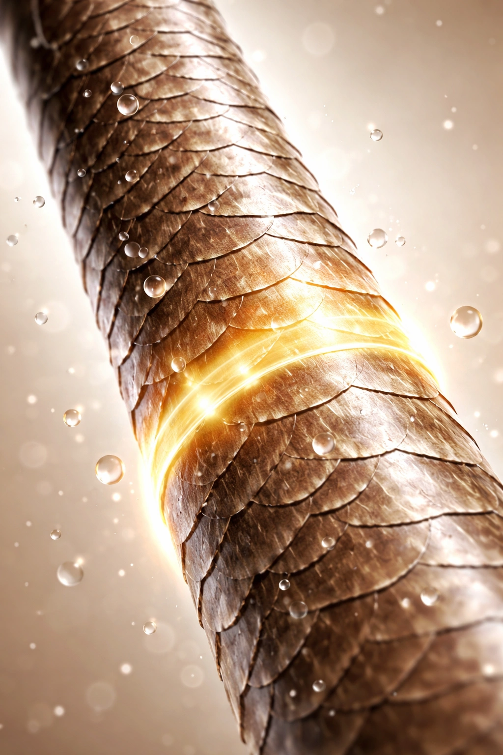 Hair strand cross-section showing overlapping cuticle layers and keratinized cells