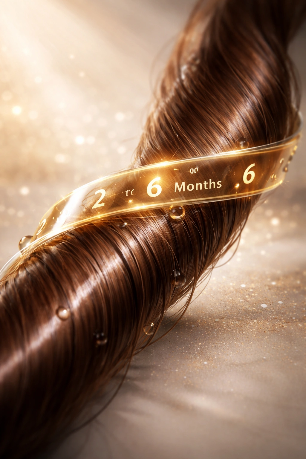 Hair strand with glossy keratin coating representing treatment duration
