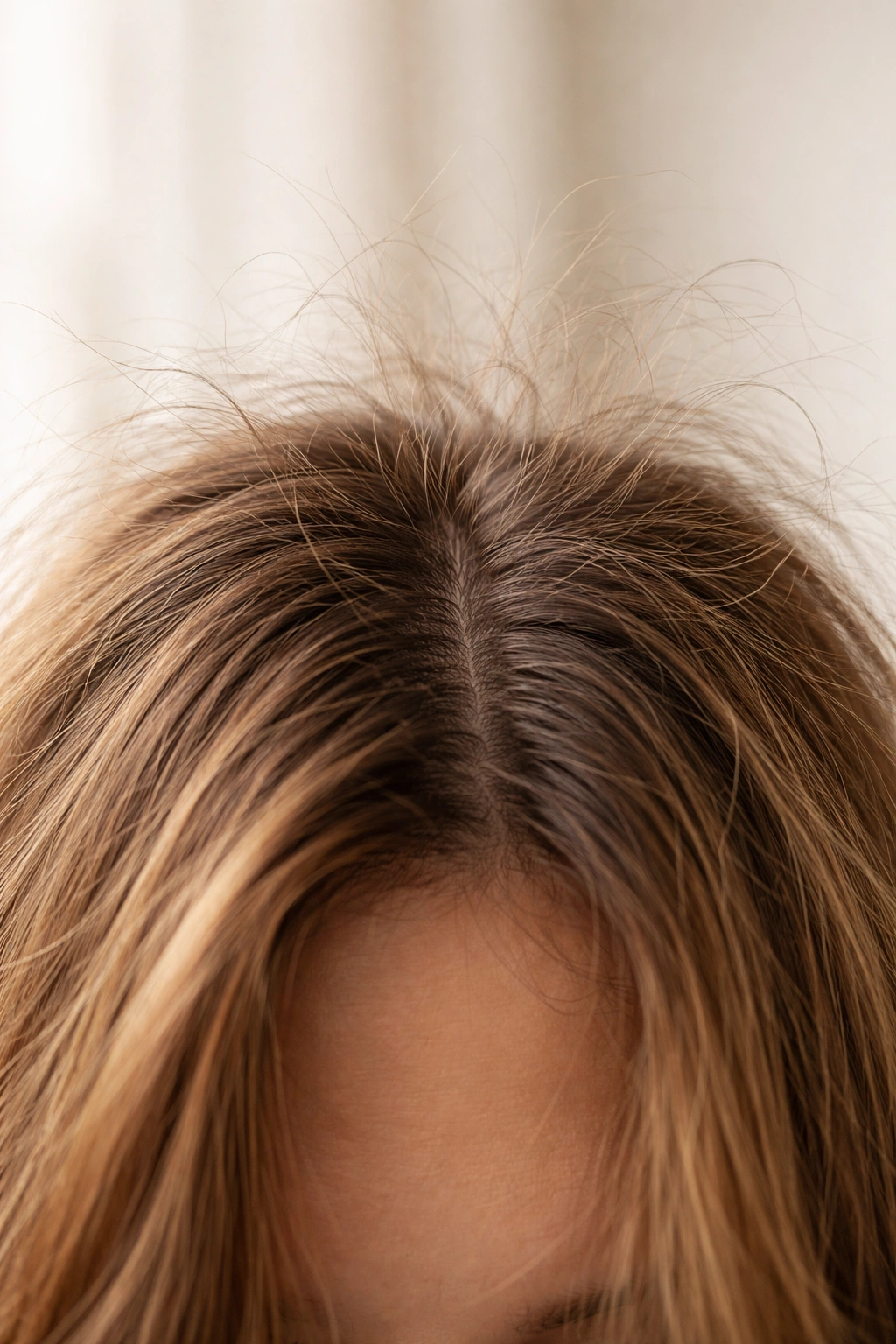 Close-up of frizzy hair strands indicating it's time for a keratin touch-up