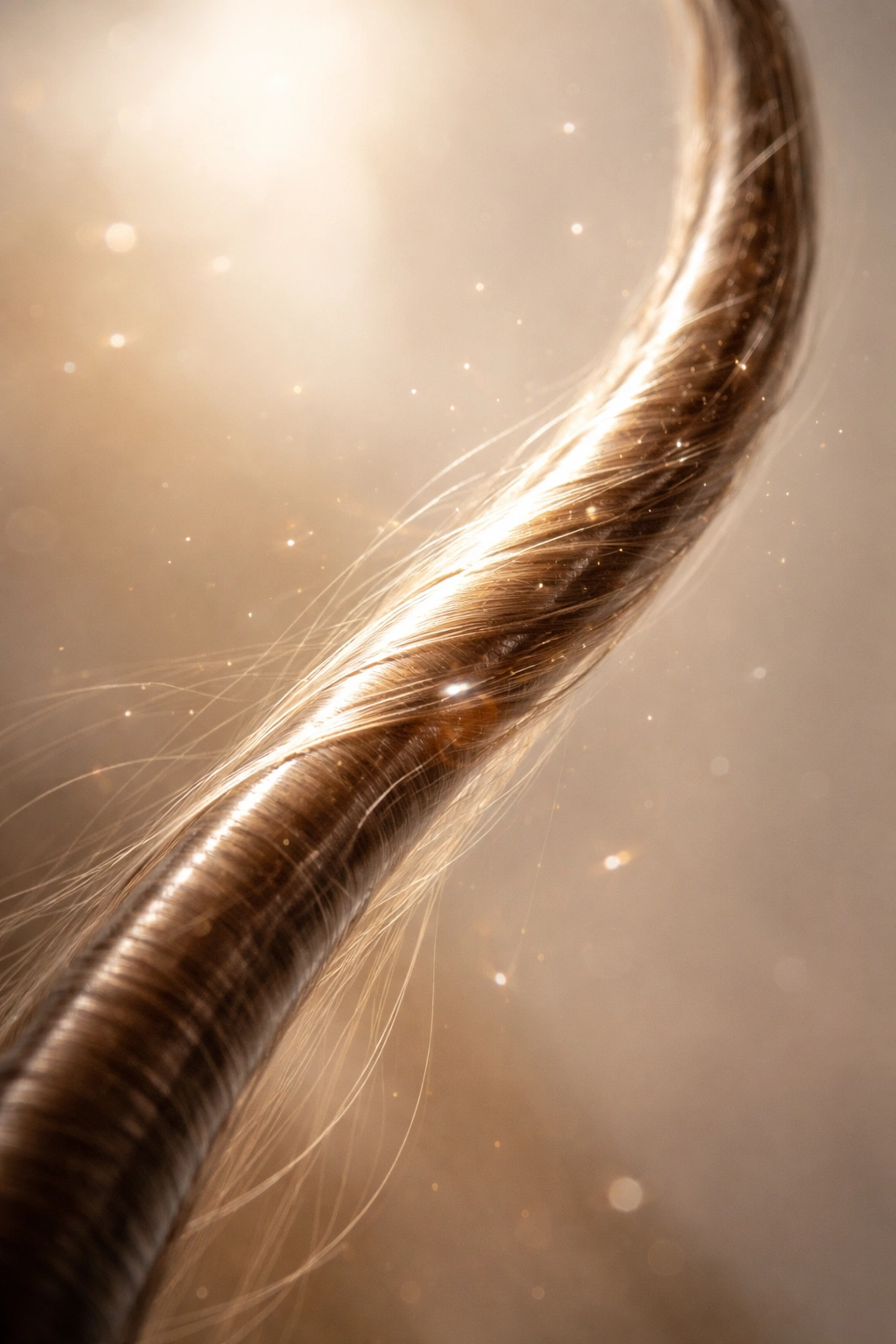 Hair strand with a gentle glow signaling safety considerations in keratin treatments