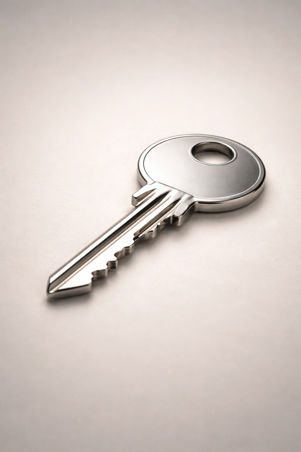 Close-up of a single metallic key on a plain background, symbolizing key takeaways about hair loss
