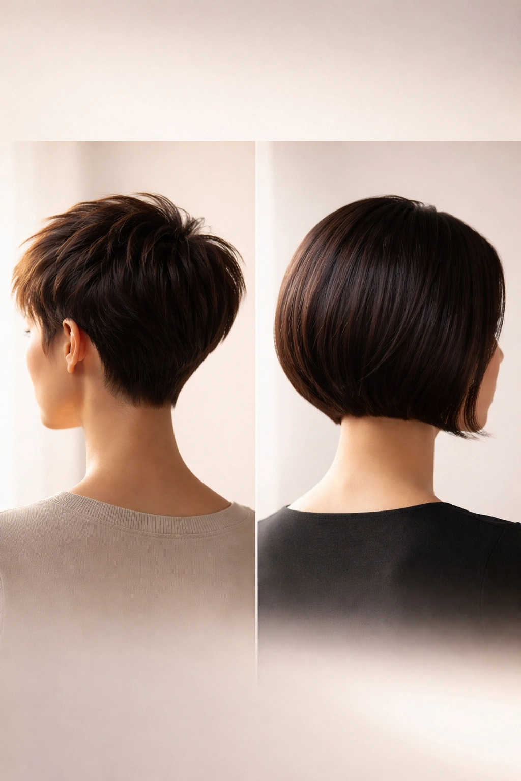 Silhouettes of pixie and bob hairstyles illustrating key takeaways about short haircuts in a studio
