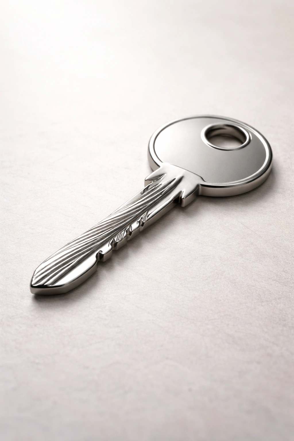 Close-up of a metallic key on a neutral surface, symbolizing key takeaways for hair thinning and shampoo effectiveness