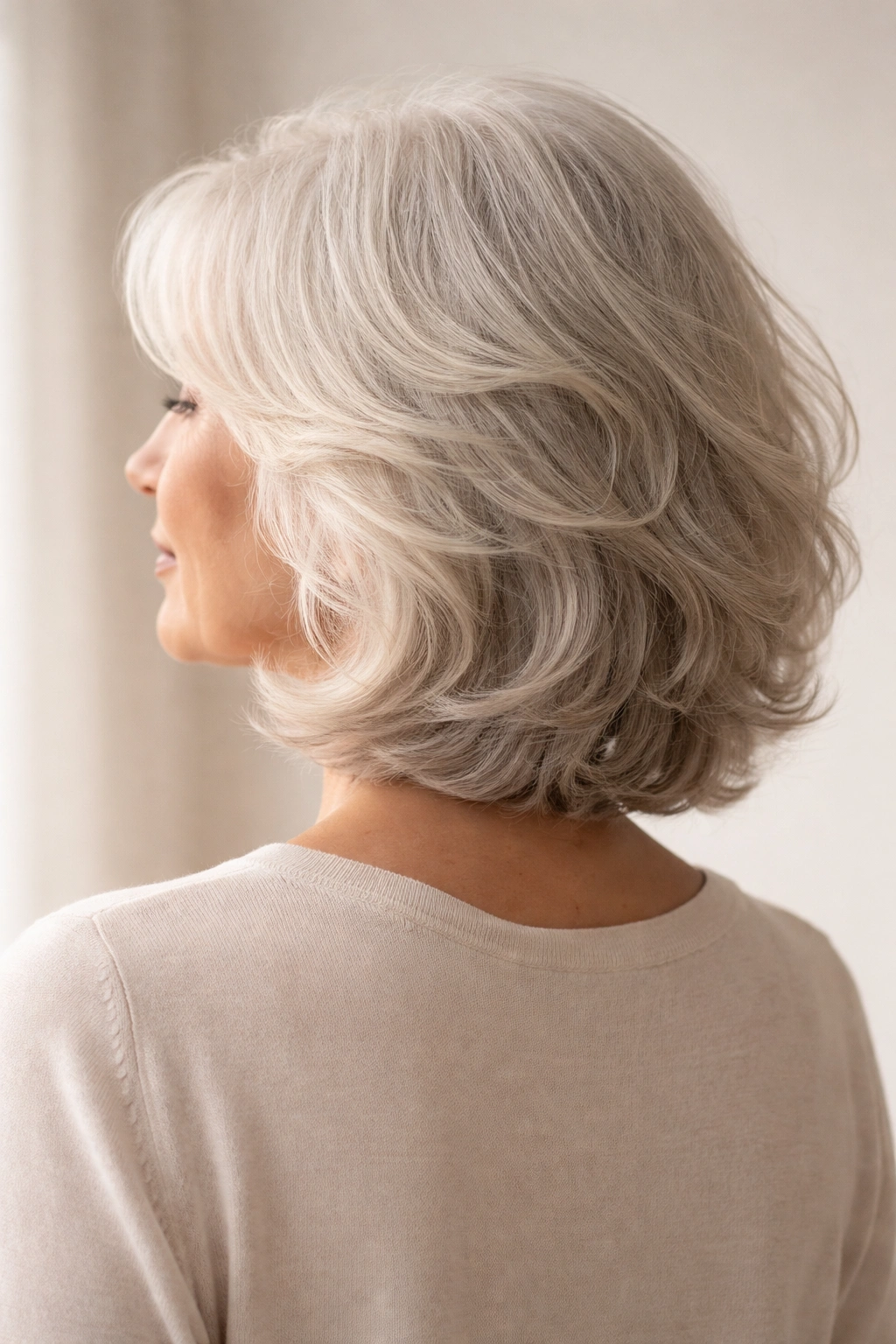 Minimal silhouette of a woman head with hair against a plain background