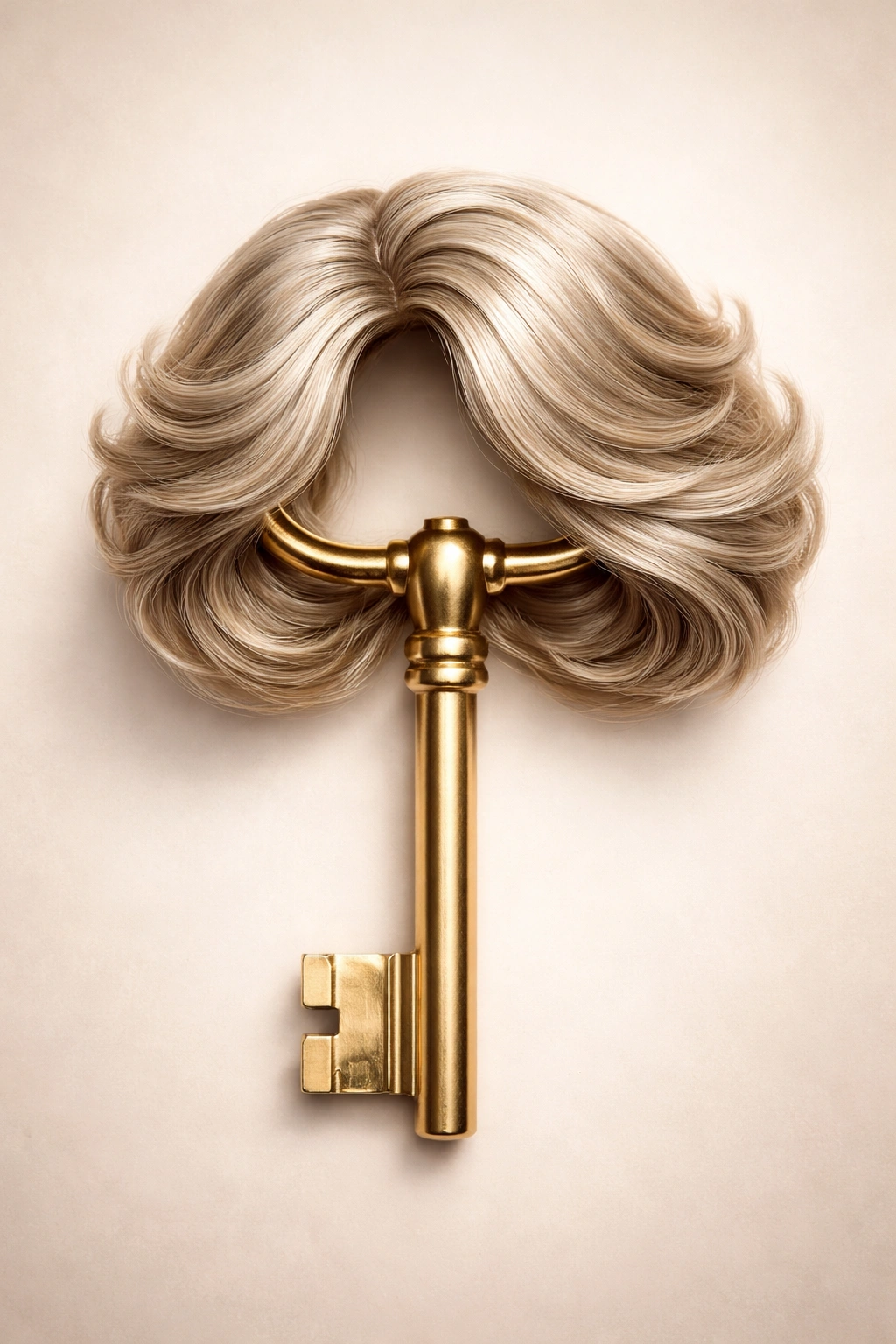 Abstract key with layered hairstyle silhouette representing thick hair styling for older women