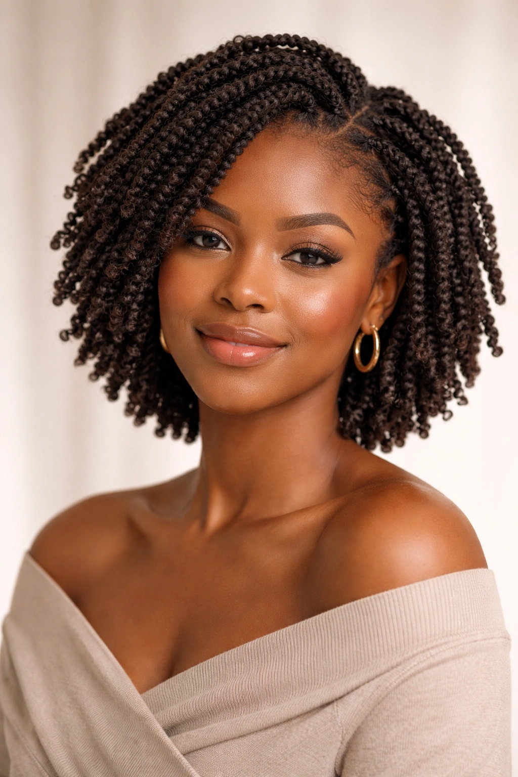 Close-up portrait of a person with short kinky twists