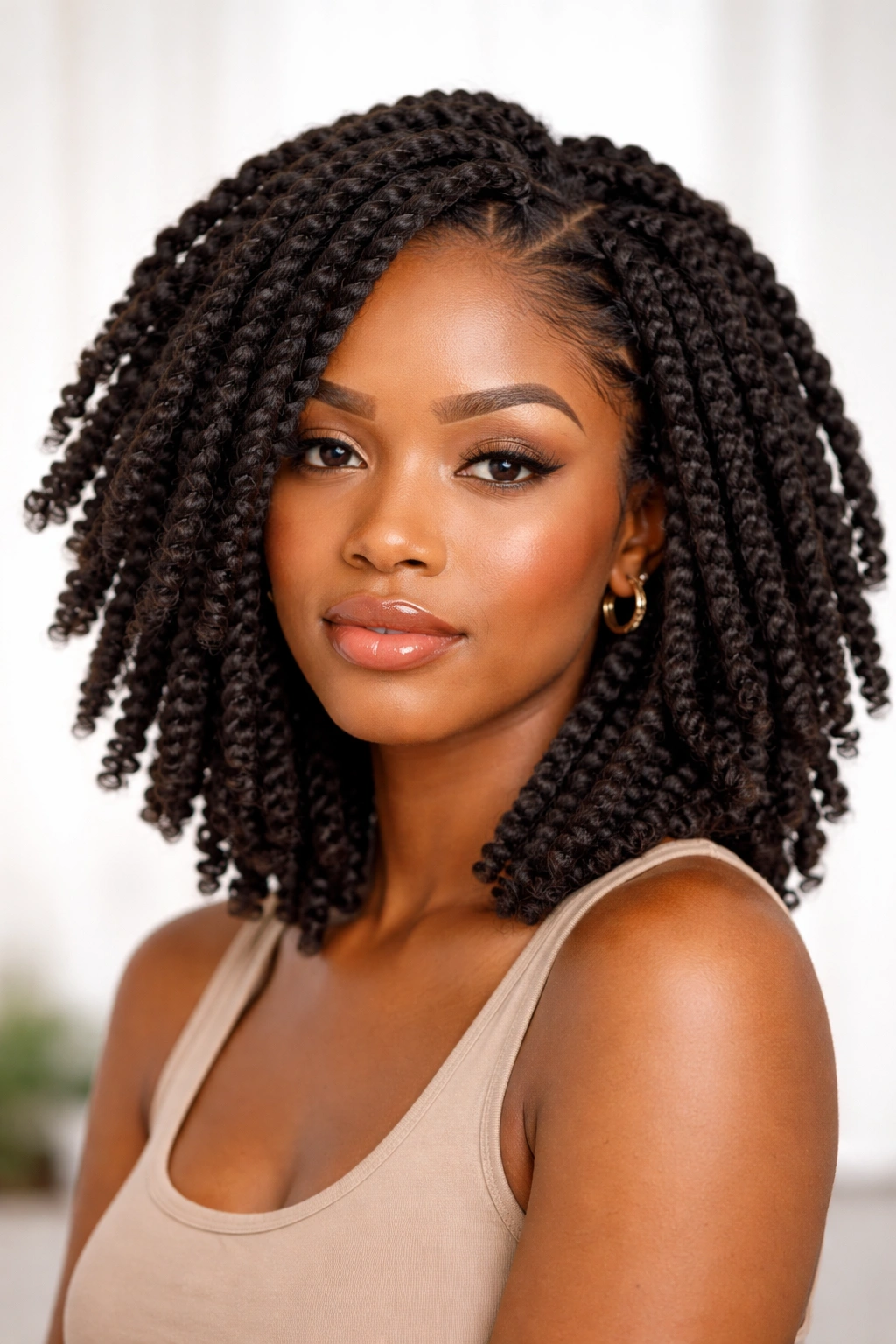 Close-up of kinky twists showing dense texture and no shine.