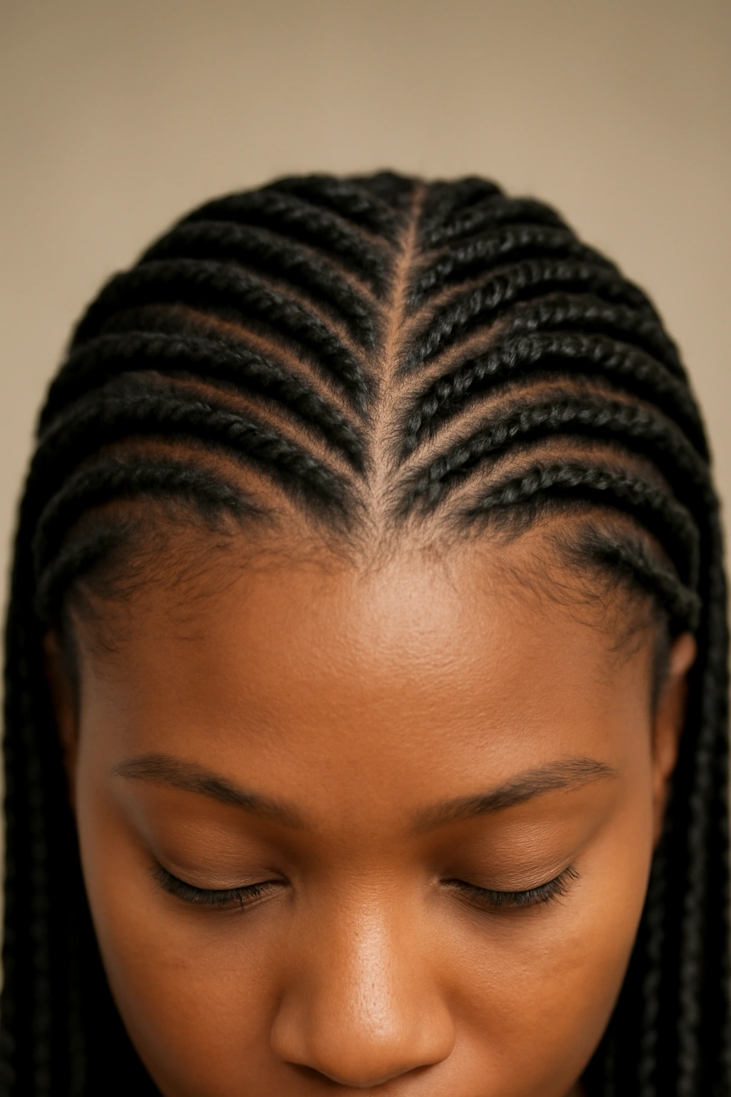 15 Knotless Braid Styles Black Women Are Wearing Now 7 Close-up of feed-in knotless braids with seamless roots