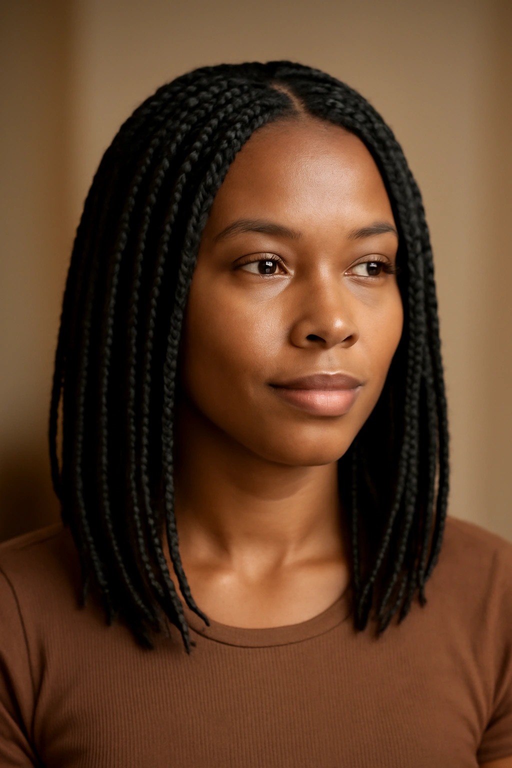 15 Knotless Braid Styles Black Women Are Wearing Now 15 Head-and-shoulders portrait of medium-length knotless braids