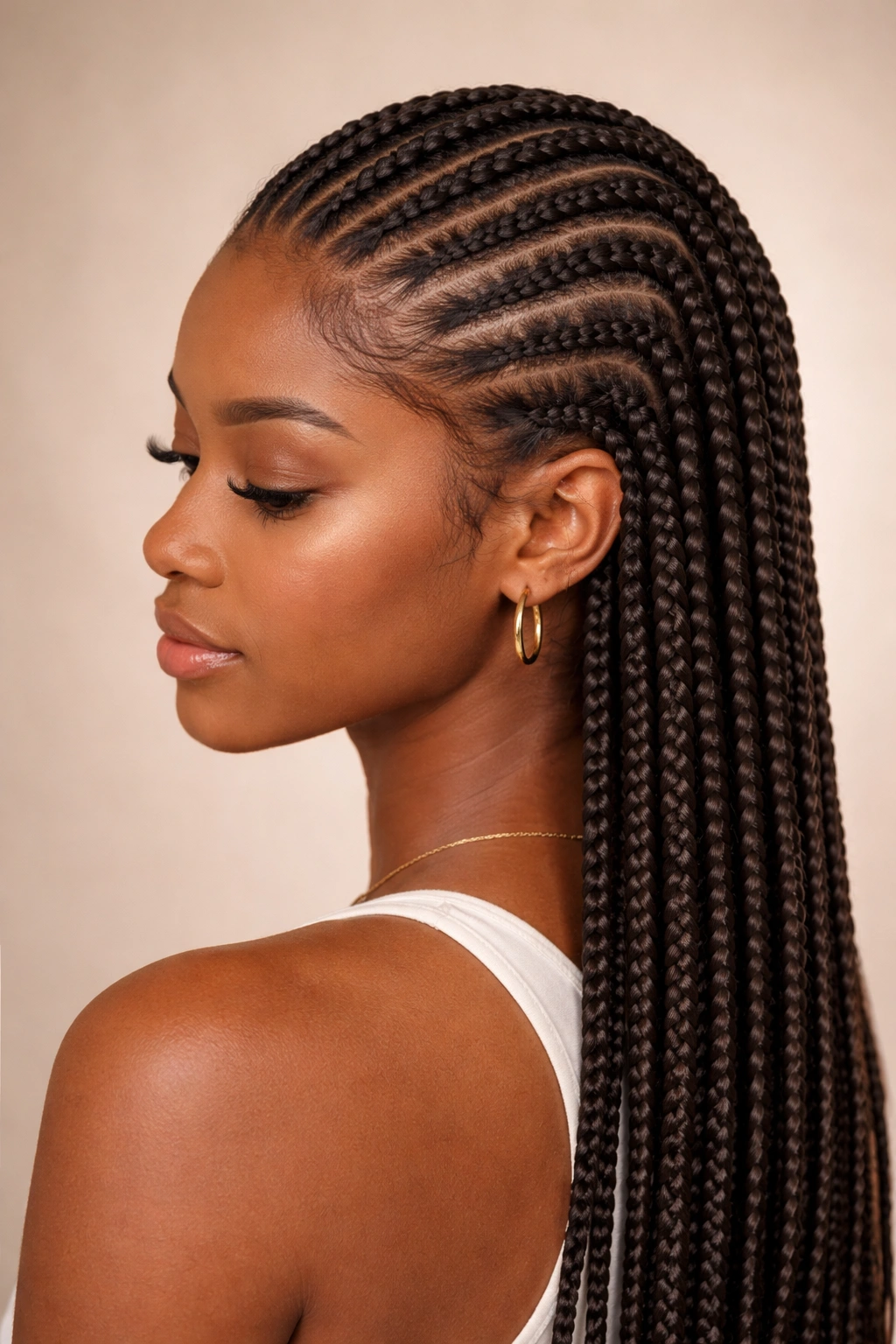 Close-up of Knotless Braids with seamless roots and no visible knots.