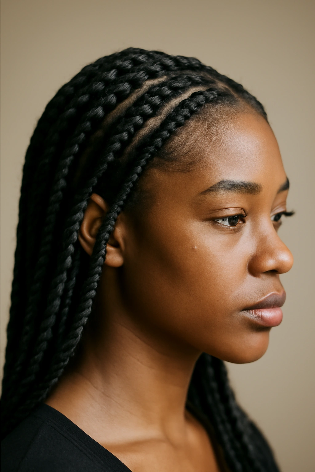12 Protective Braids for Natural Hair to Bookmark 2 Close-up of head with knotless braids and smooth roots