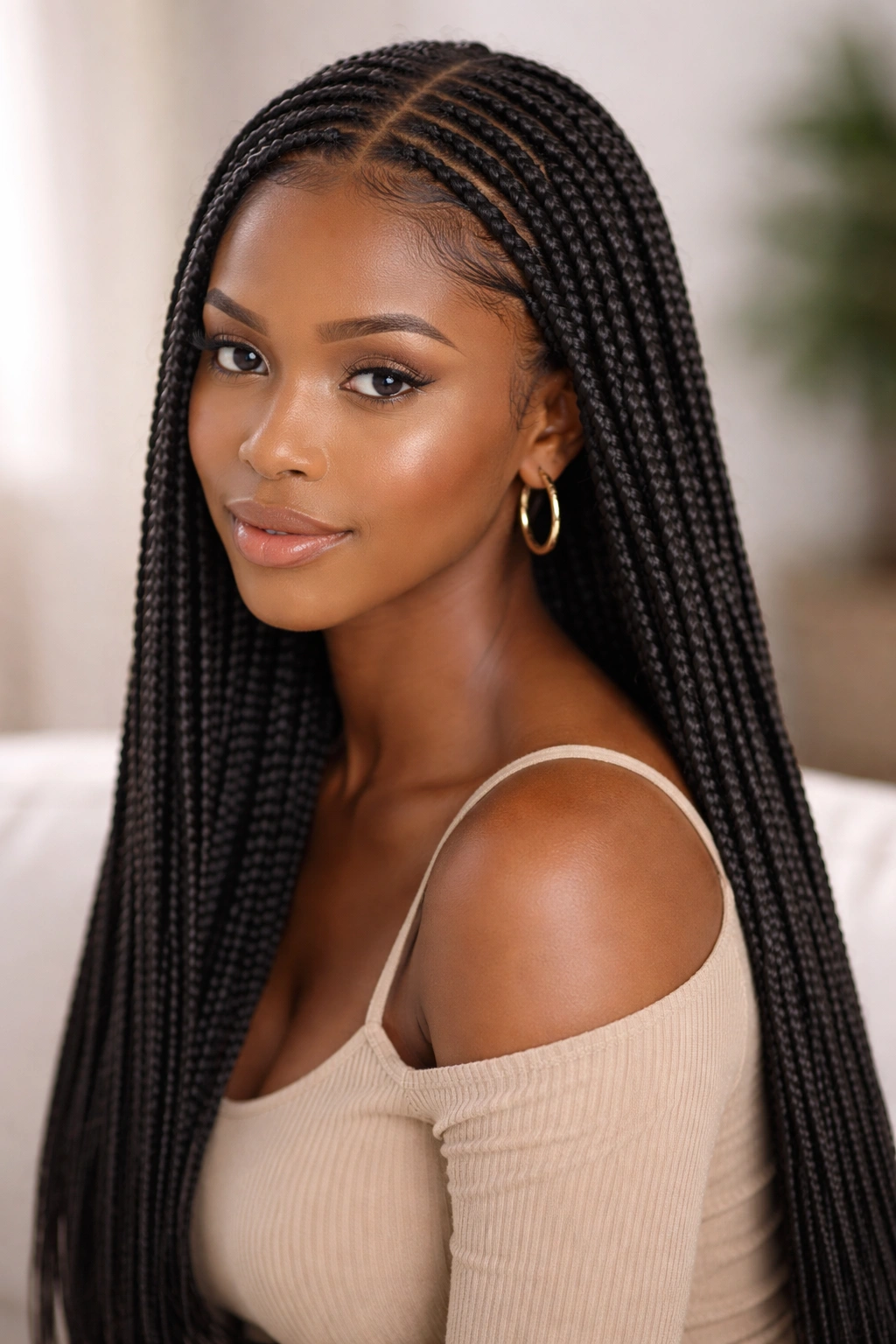 Close-up of knotless braids with seamless start from the scalp
