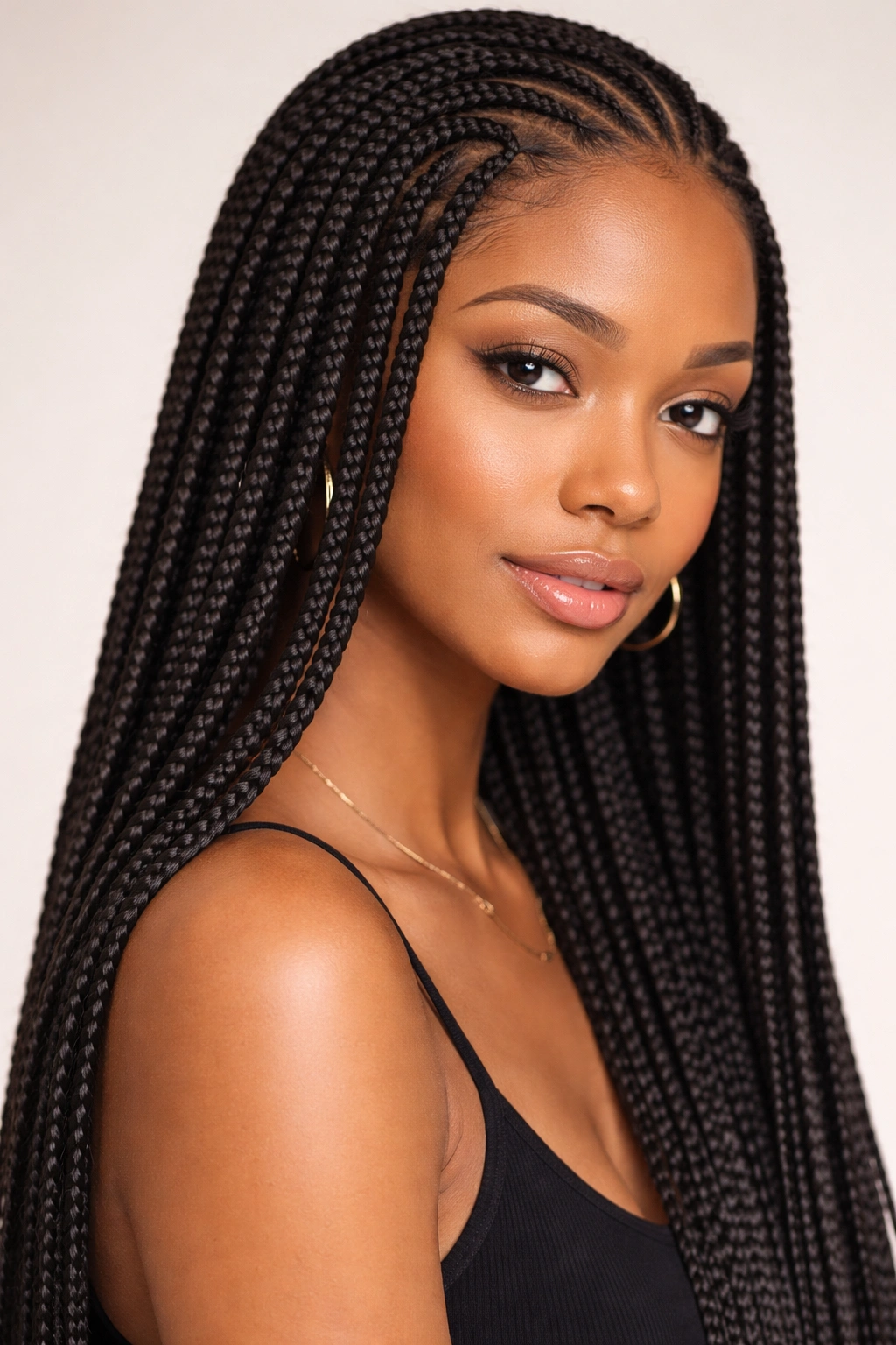 25 Natural Hairstyles For Coily And Curly Textures 6 Close-up of knotless braids with a seamless scalp line.