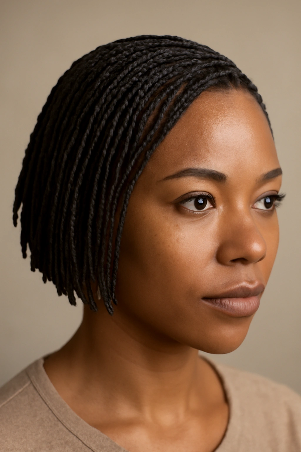 10 Knotless Braid Styles From Short Bobs to Long 4 Close-up of knotless micro braids on short hair showing many tiny braids.