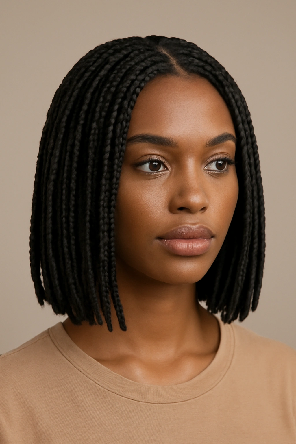 Shoulder-length knotless box braids with seamless roots