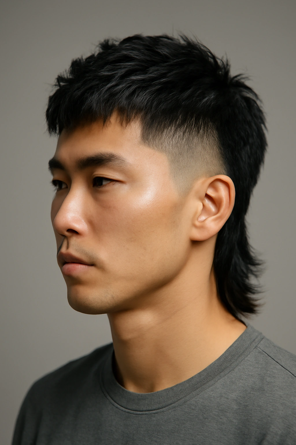 12 Asian Mullet Haircuts That Are Trending Right Now 1 Close-up of a mullet with sharp Korean fade and textured top