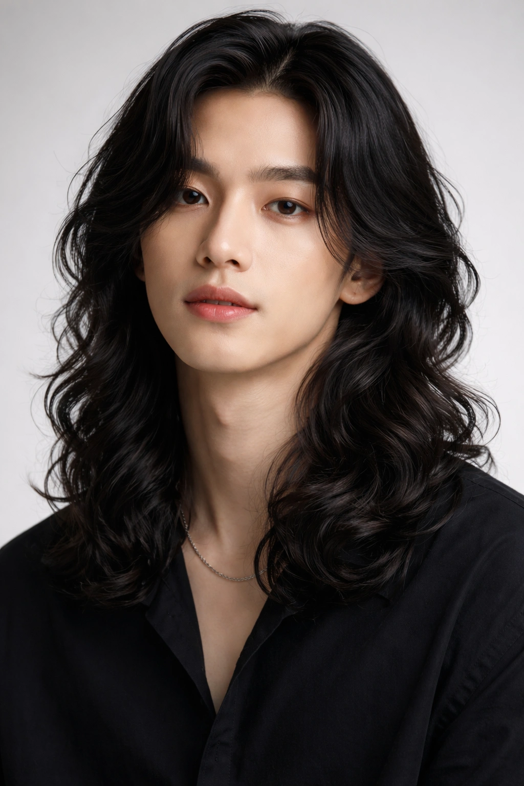 Close-up of long hair with loose waves from a Korean perm, glossy and natural