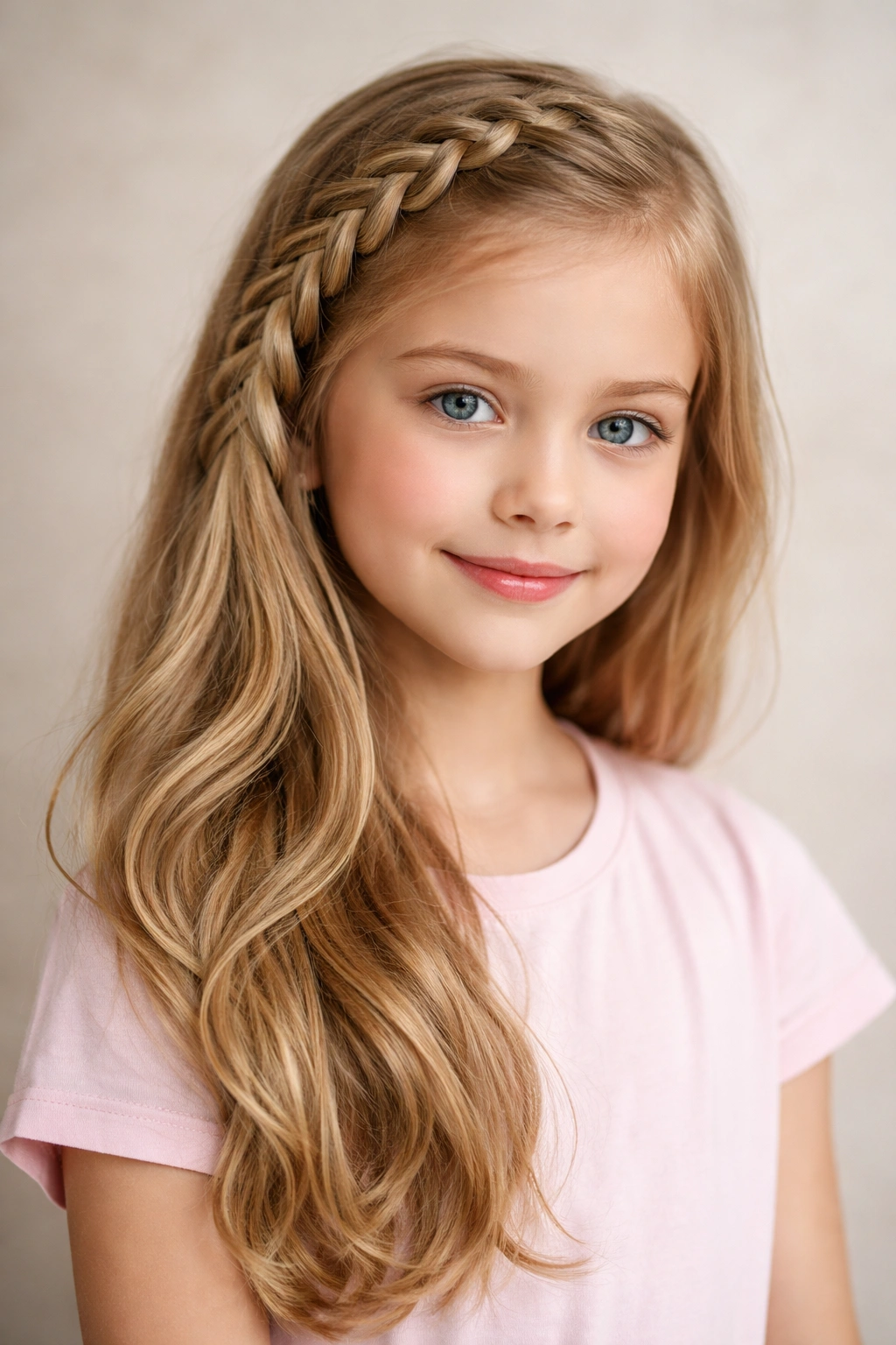 One-side lace braid along the crown with hair flowing on the other side.