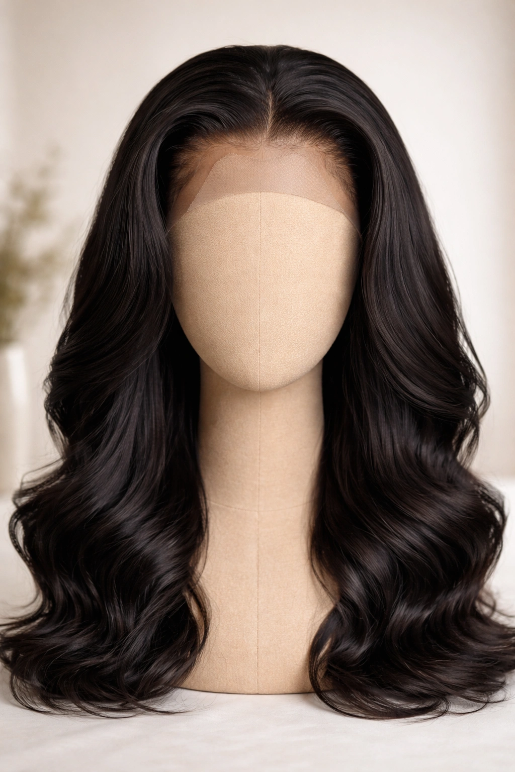 Front view of lace front wig with seamless hairline