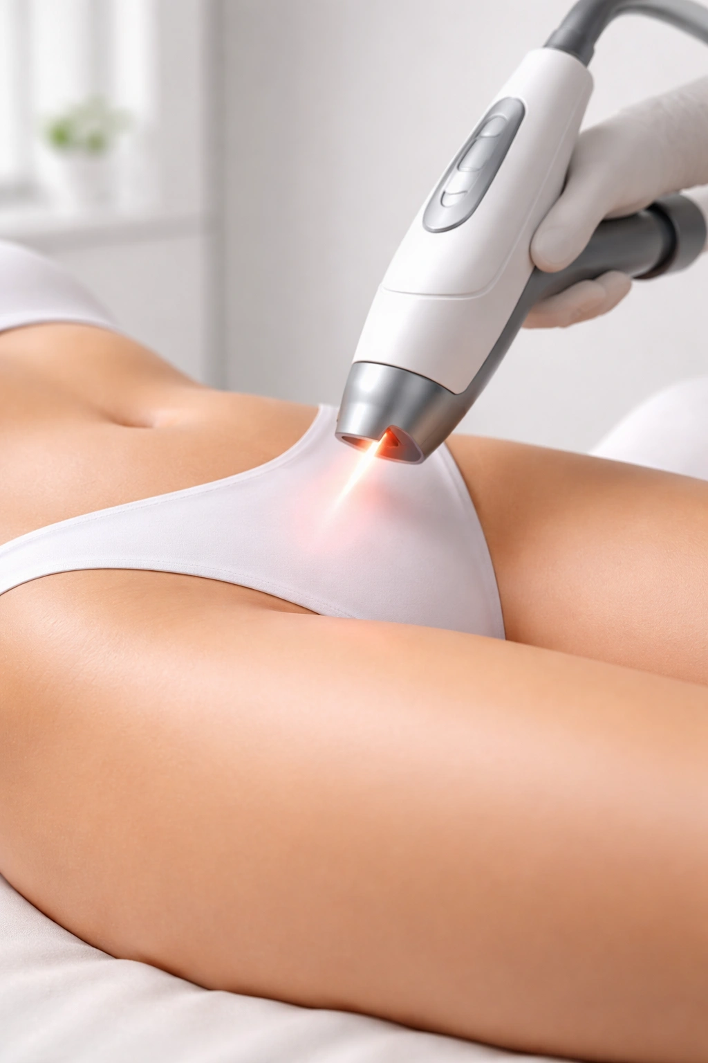 Close-up of laser device on skin in clinical setting illustrating longevity myths