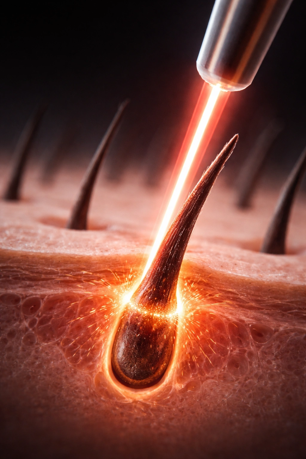 Hair follicle illuminated by a focused light beam