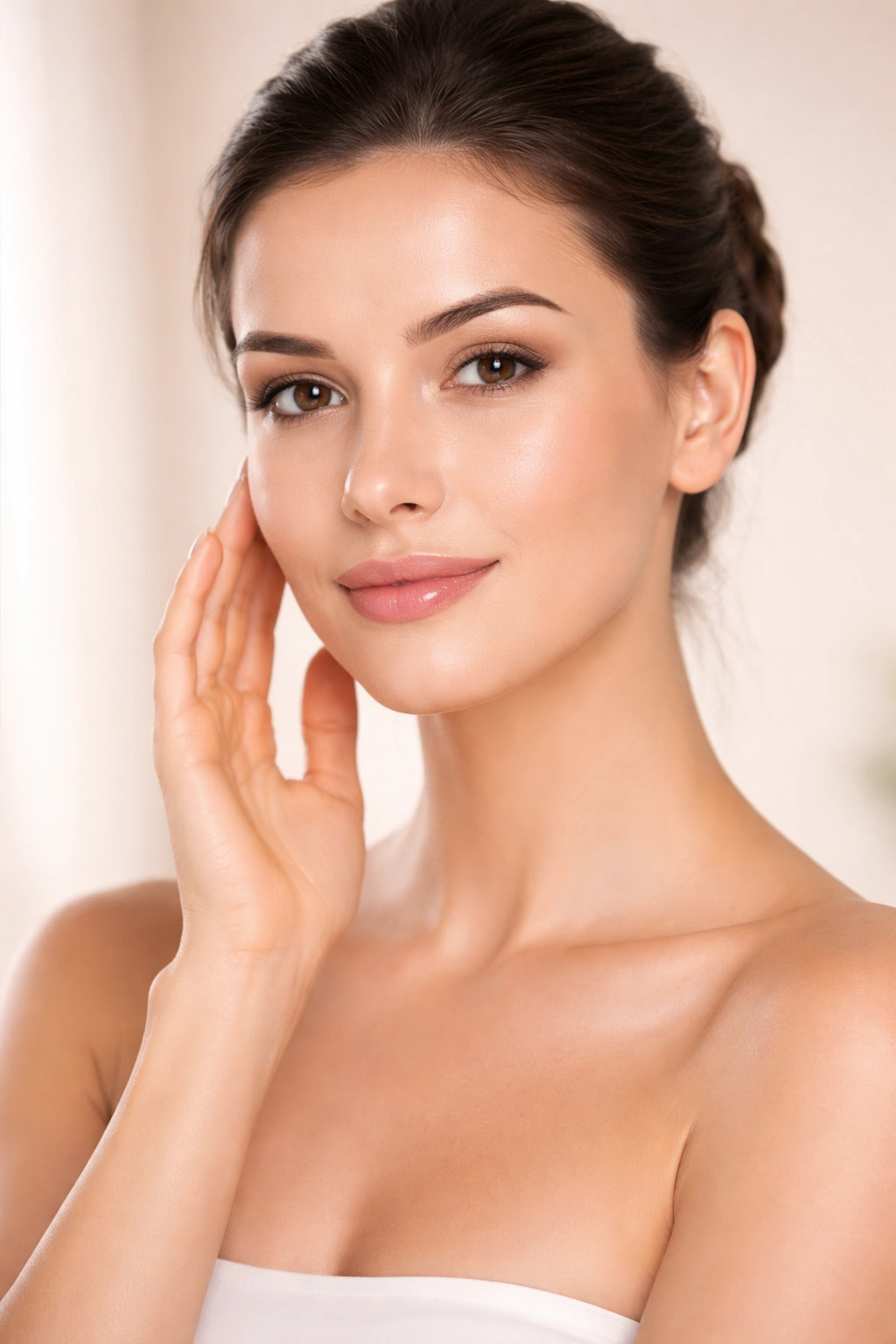 Portrait of a person with smooth facial skin after laser treatment
