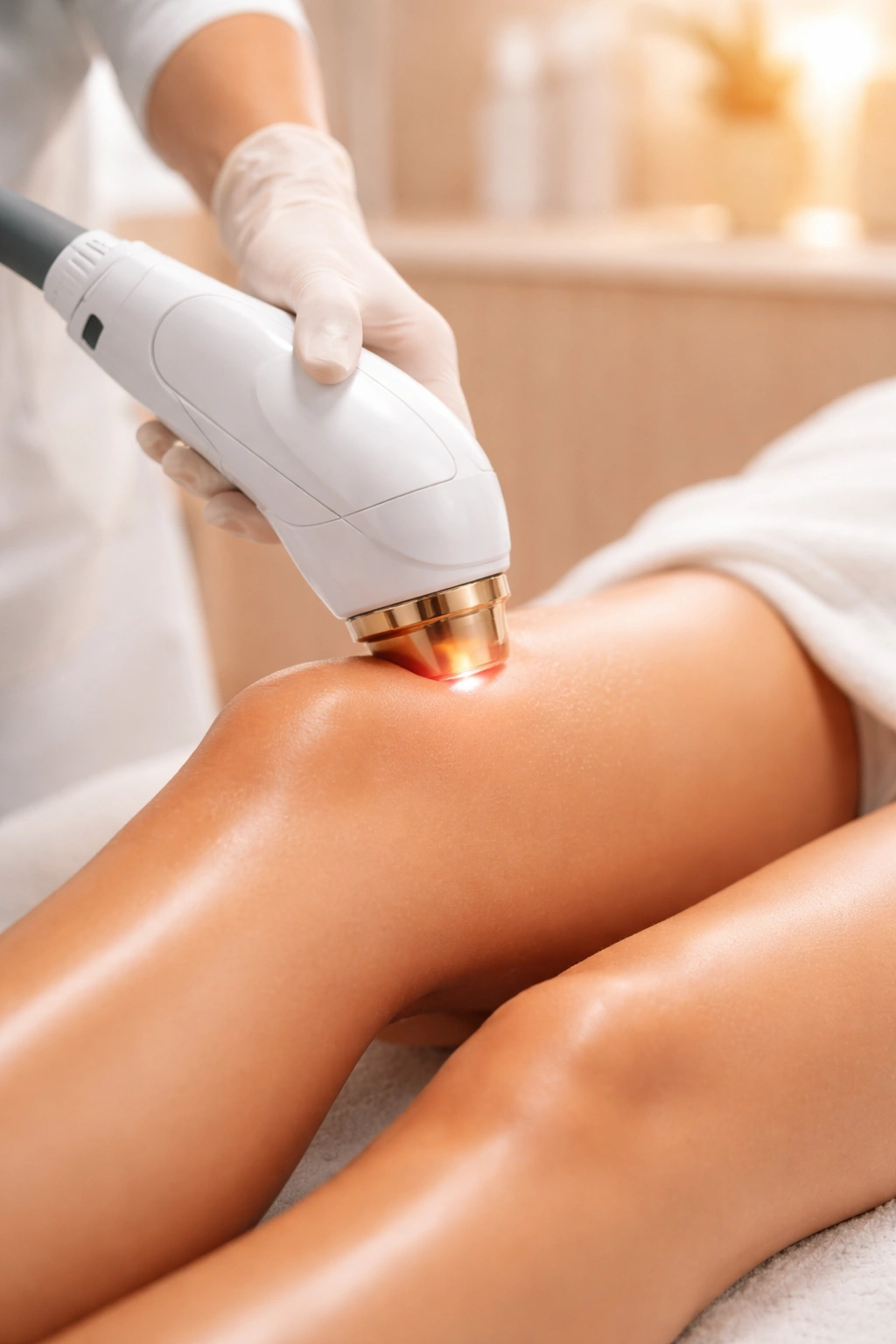 Laser hair removal treatment on skin in clinical setting