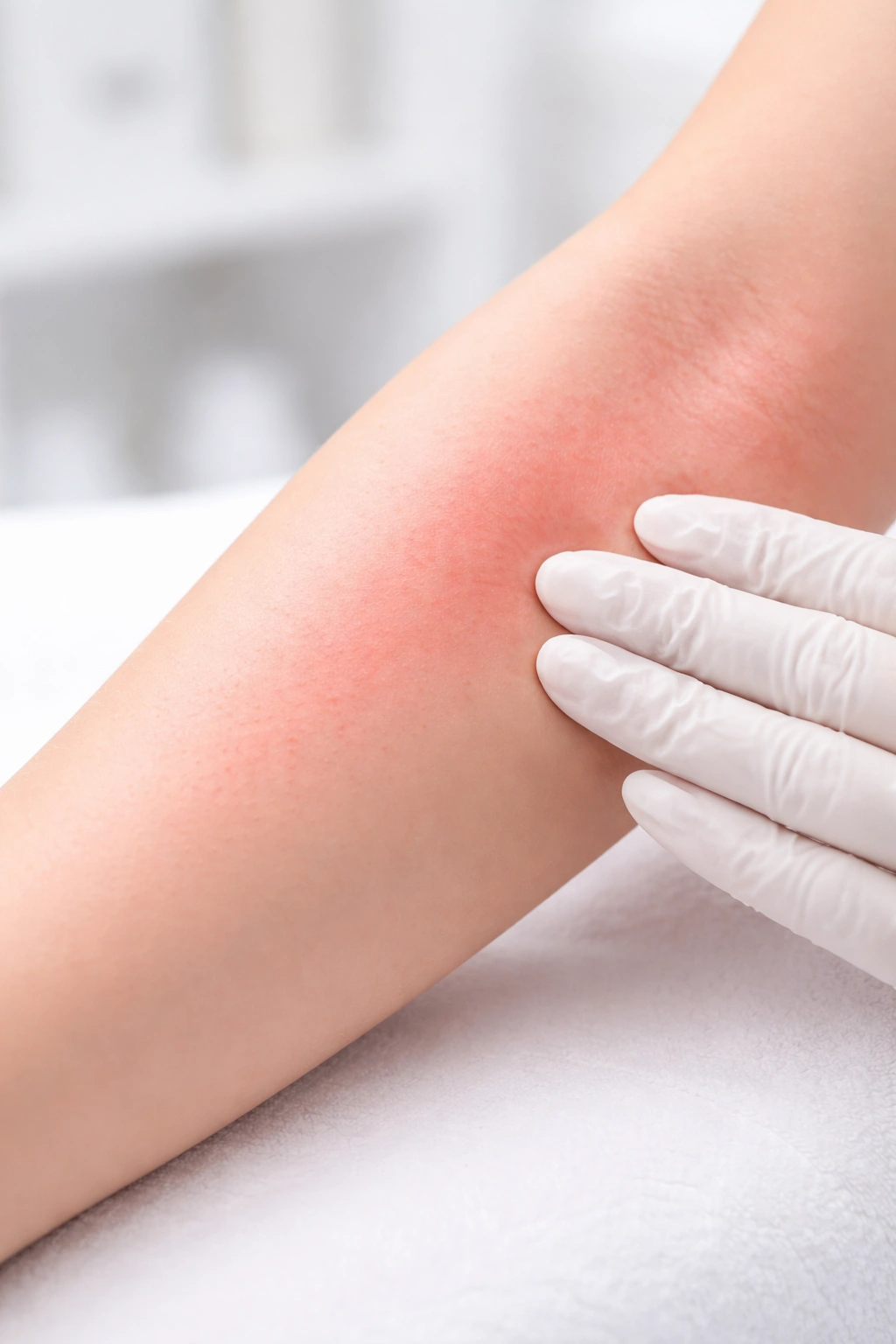 Forearm with mild redness after laser treatment