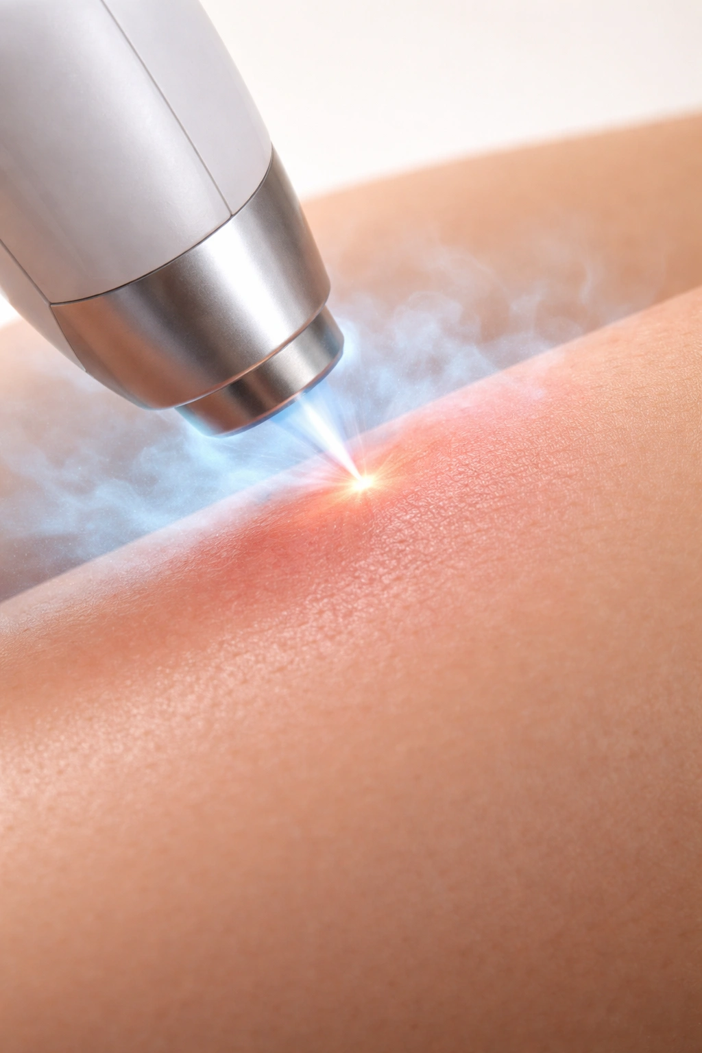 Skin with mild redness and cooling glow after laser treatment