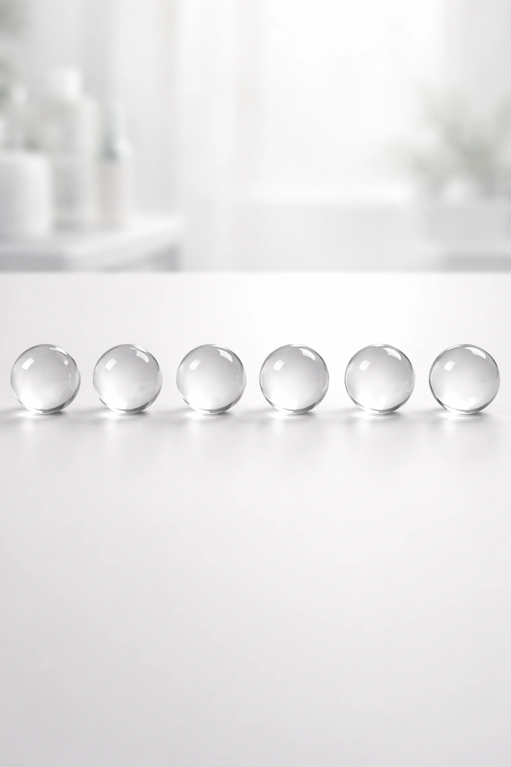 Row of six glossy spheres representing laser treatment sessions on a neutral background