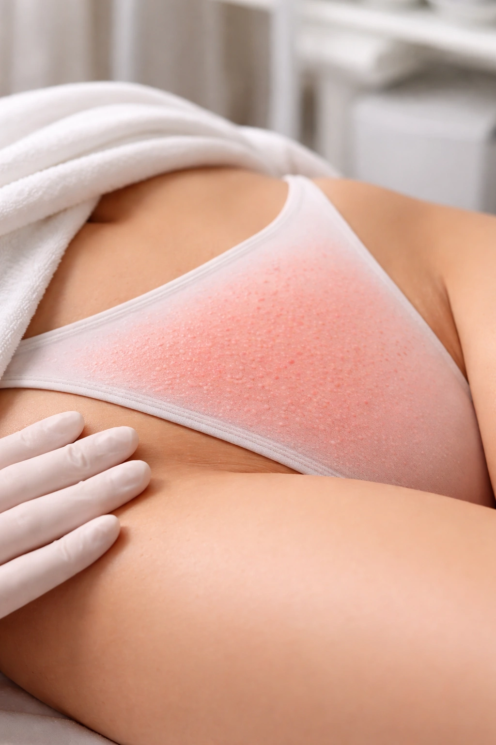 Close-up of skin with mild redness and small bumps after laser treatment