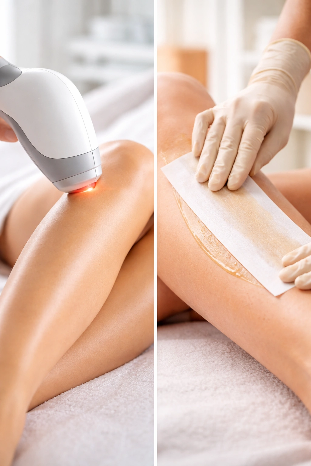 Split-frame comparison of laser treatment and waxing method on skin