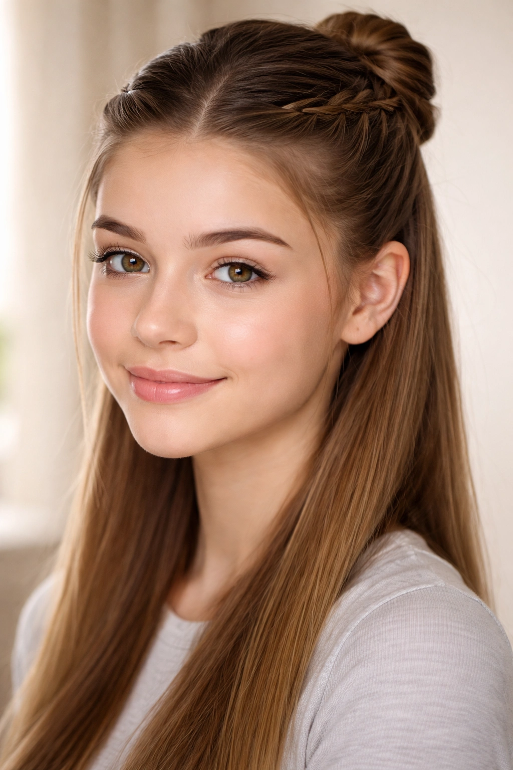 Close-up of secure school hairstyle with pins and smooth finish