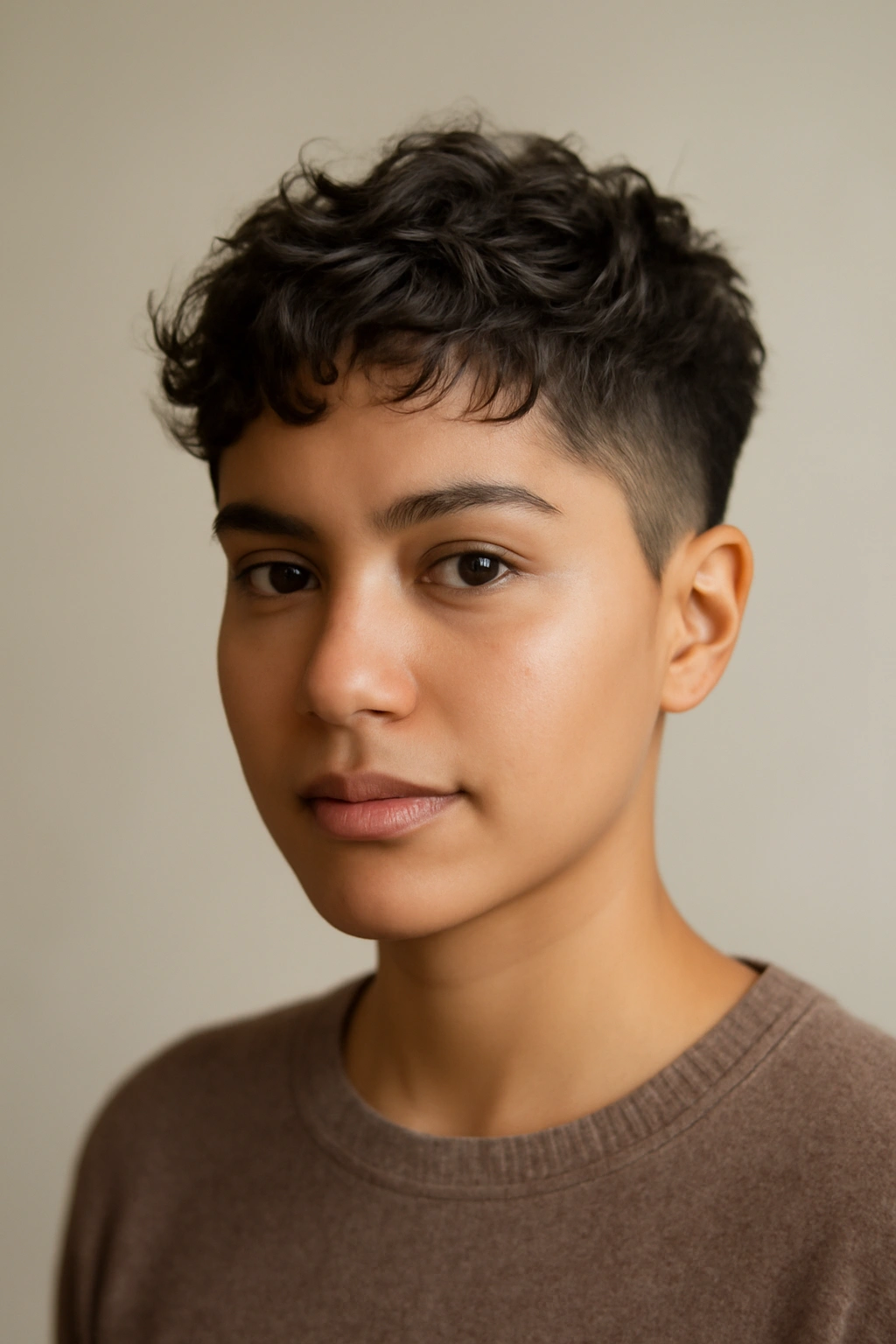 12 Short Haircuts Latina Women Are Asking For Now 7 Latina woman with ultra-short sides and a tousled wave crop.