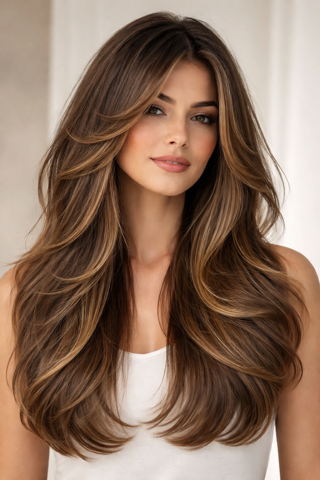 Hair showing long layers, short layers, and face-framing layers in one cut