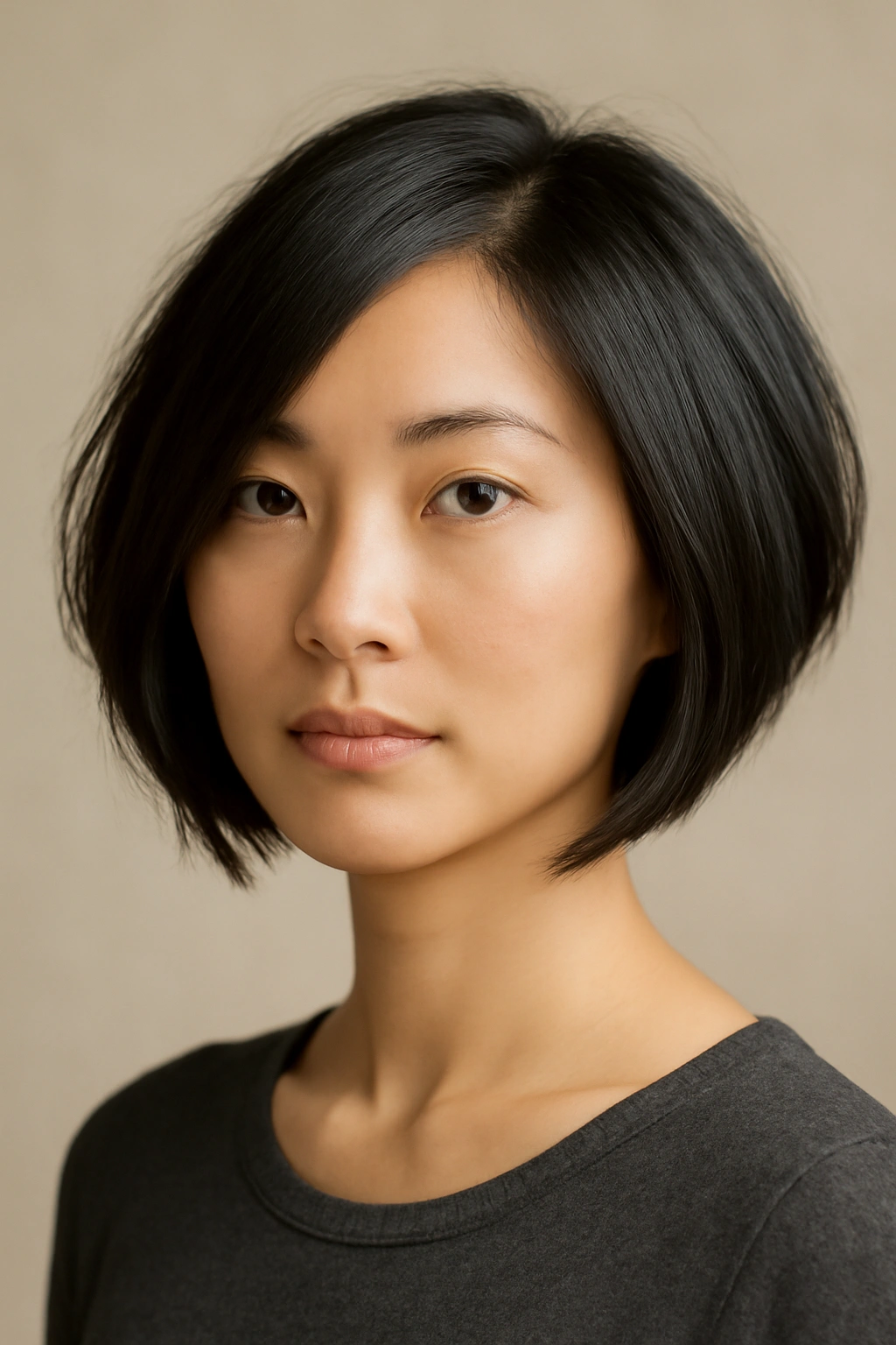 10 Short Bob Haircuts for Asian Women to Bookmark 5 Asian woman with layered A-line bob and graduated taper.
