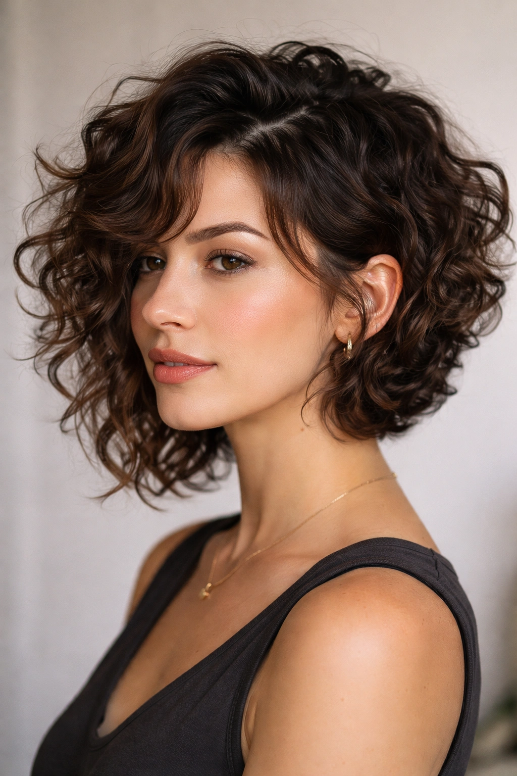 12 Short Curly Cuts With Face Framing Layers 11 Layered asymmetrical haircut with one side longer