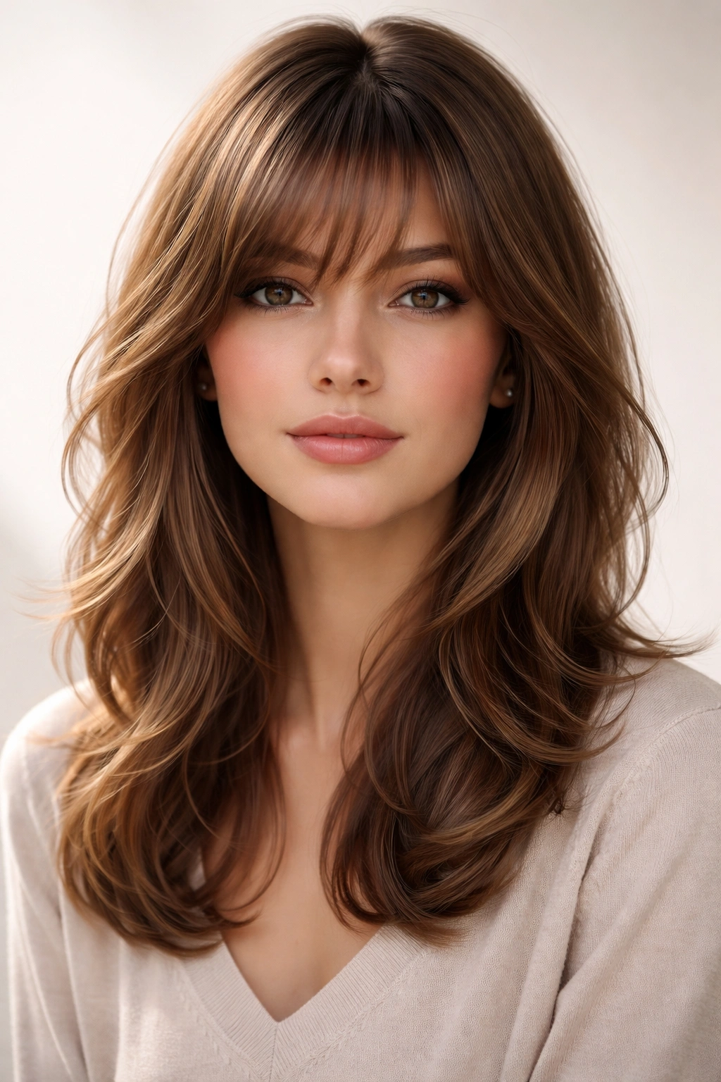 12 Bang Styles For Medium Hair To Try Next 8 Layered bangs showing graduated lengths creating dimension on medium-length hair