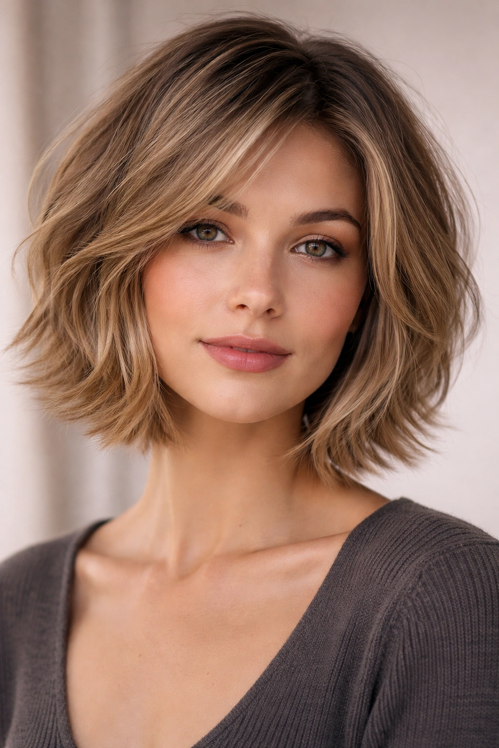 10 Haircuts For Fine Wavy Hair That Hold Shape 6 Front three-quarter view of The Layered Bob with face-framing layers