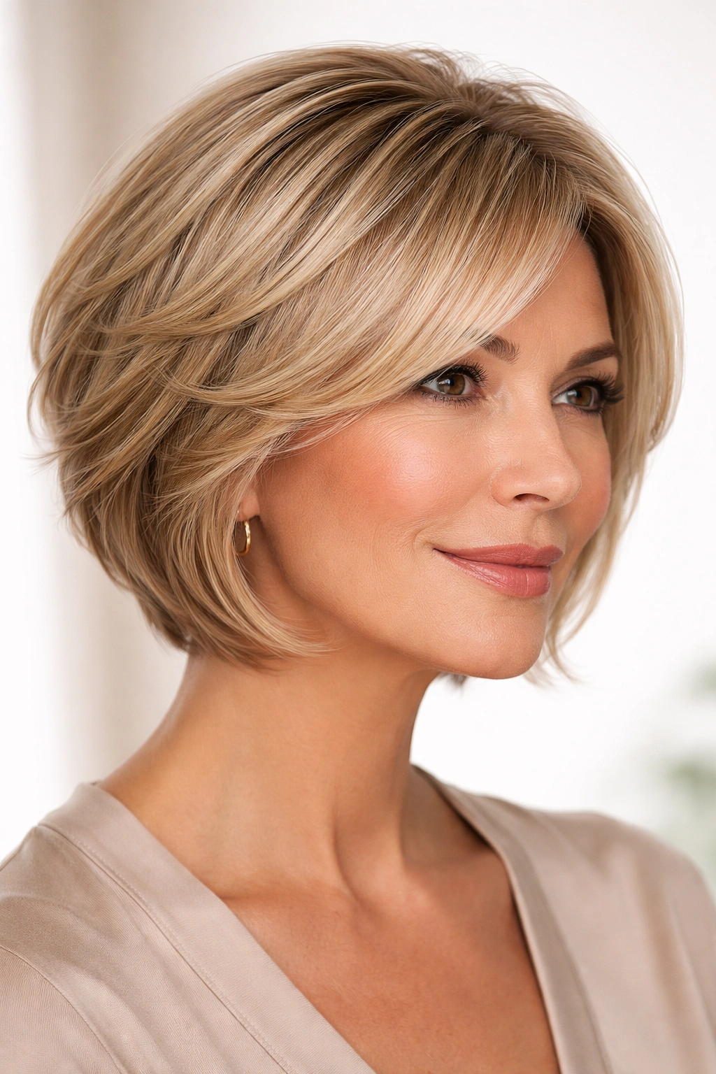 Layered bob hairstyle with visible depth and movement