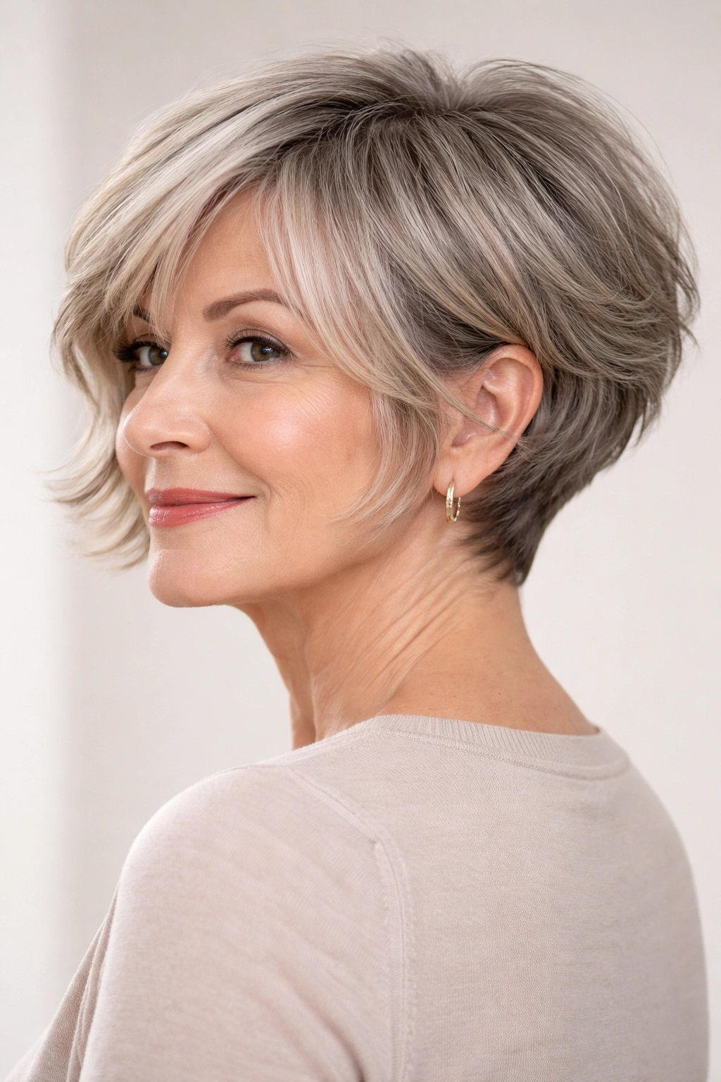 Layered bob with undercut showing nape and face-framing pieces