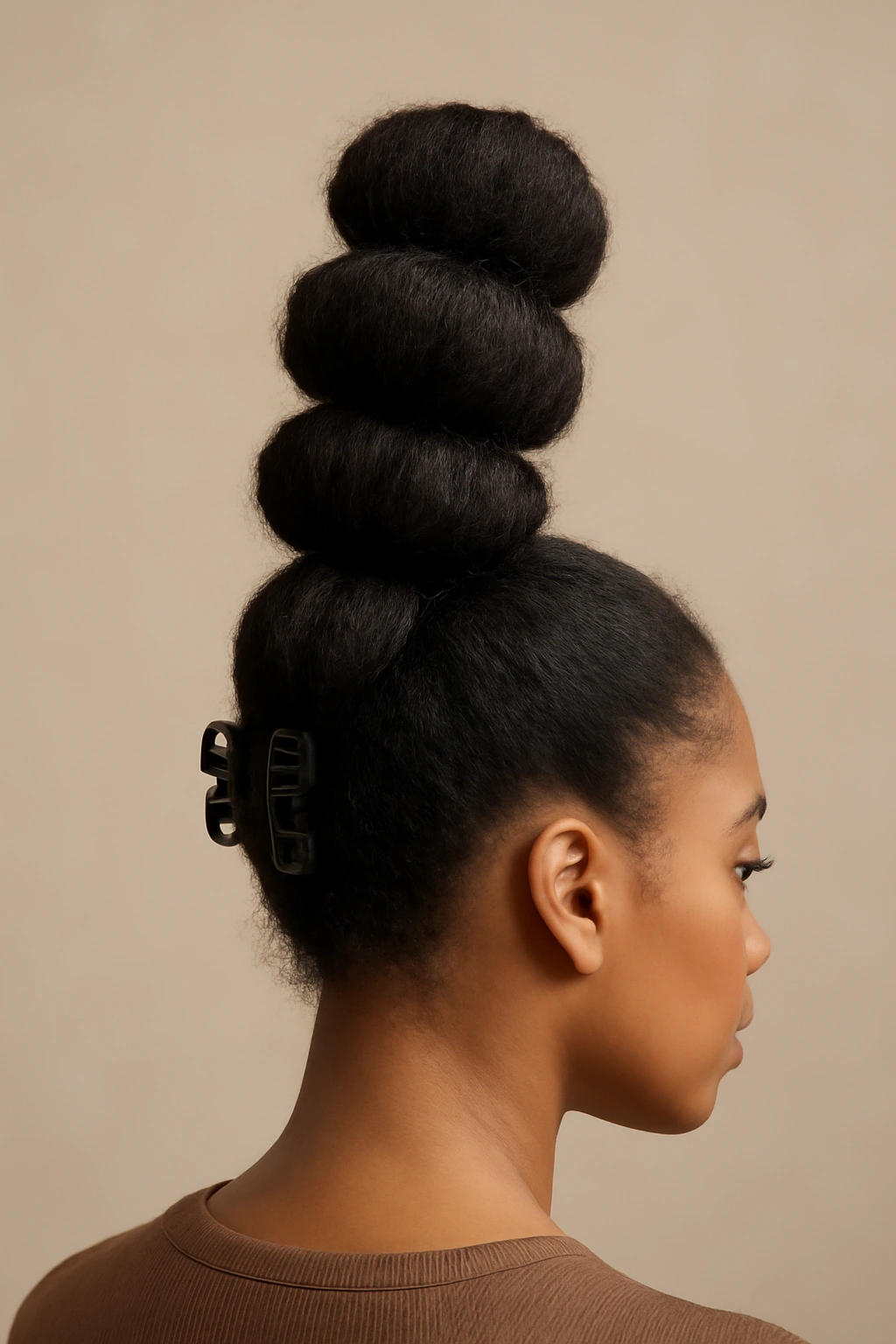 10 Claw Clip Hairstyles That Work for Black Hair 4 Layered bubble bun with stacked rounded sections