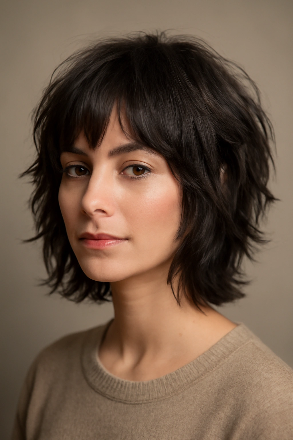 20 Short Shag Haircuts for Easy, Effortless Mornings 3 Portrait of layered chin-length shag showing face-framing layers