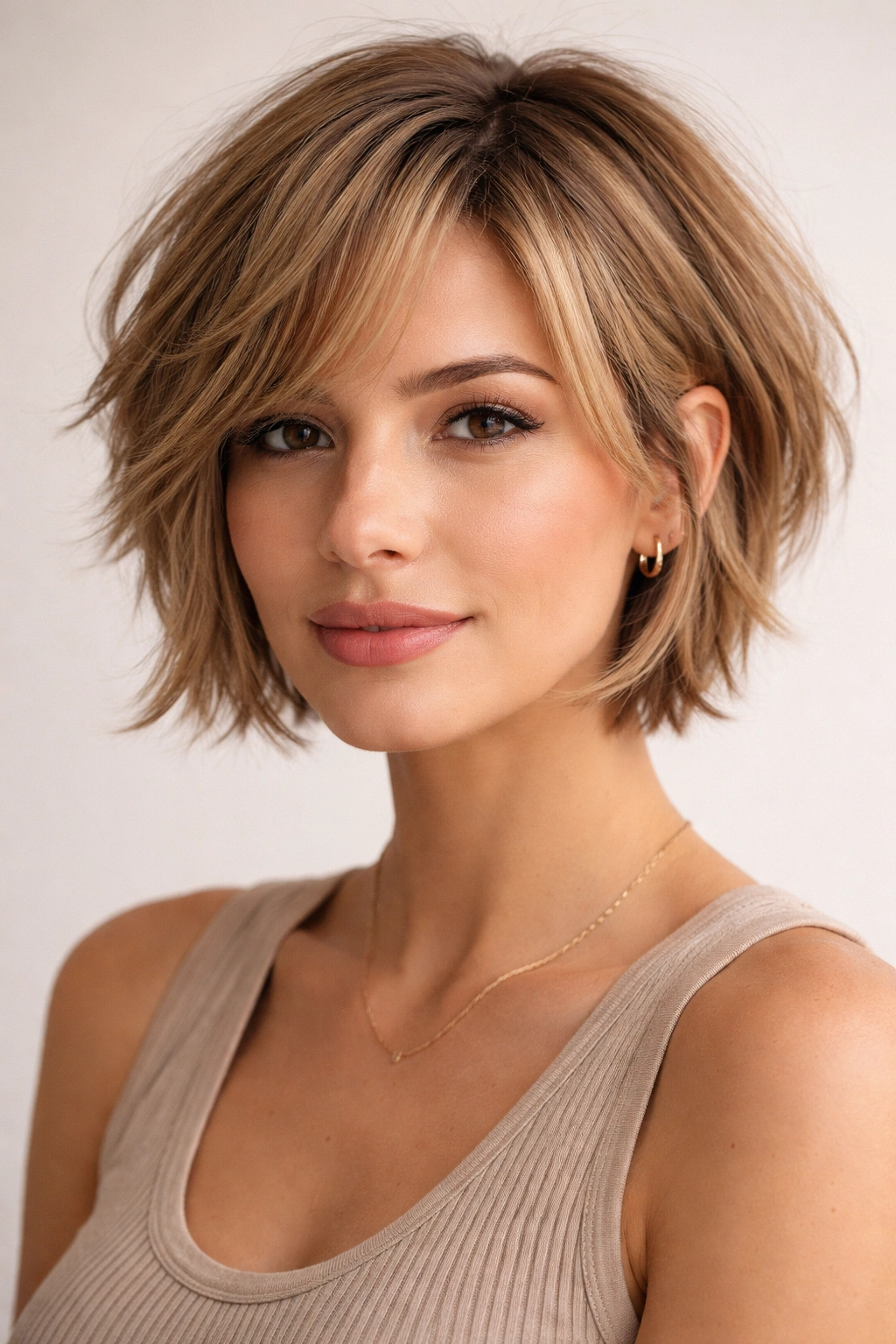 Layered choppy bob with distinct, visible layers