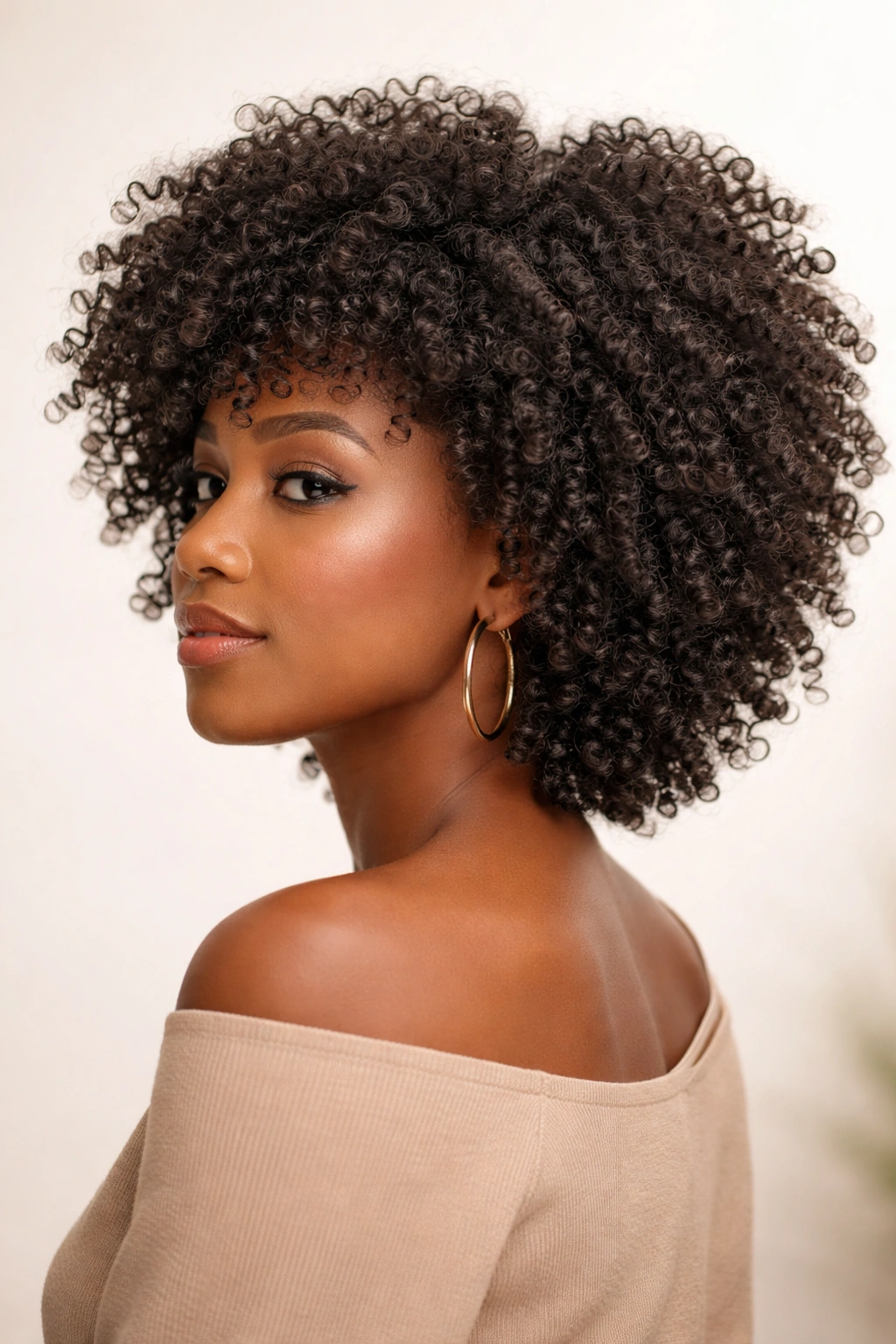Layered Coily Cut showing defined coils and subtle layering.